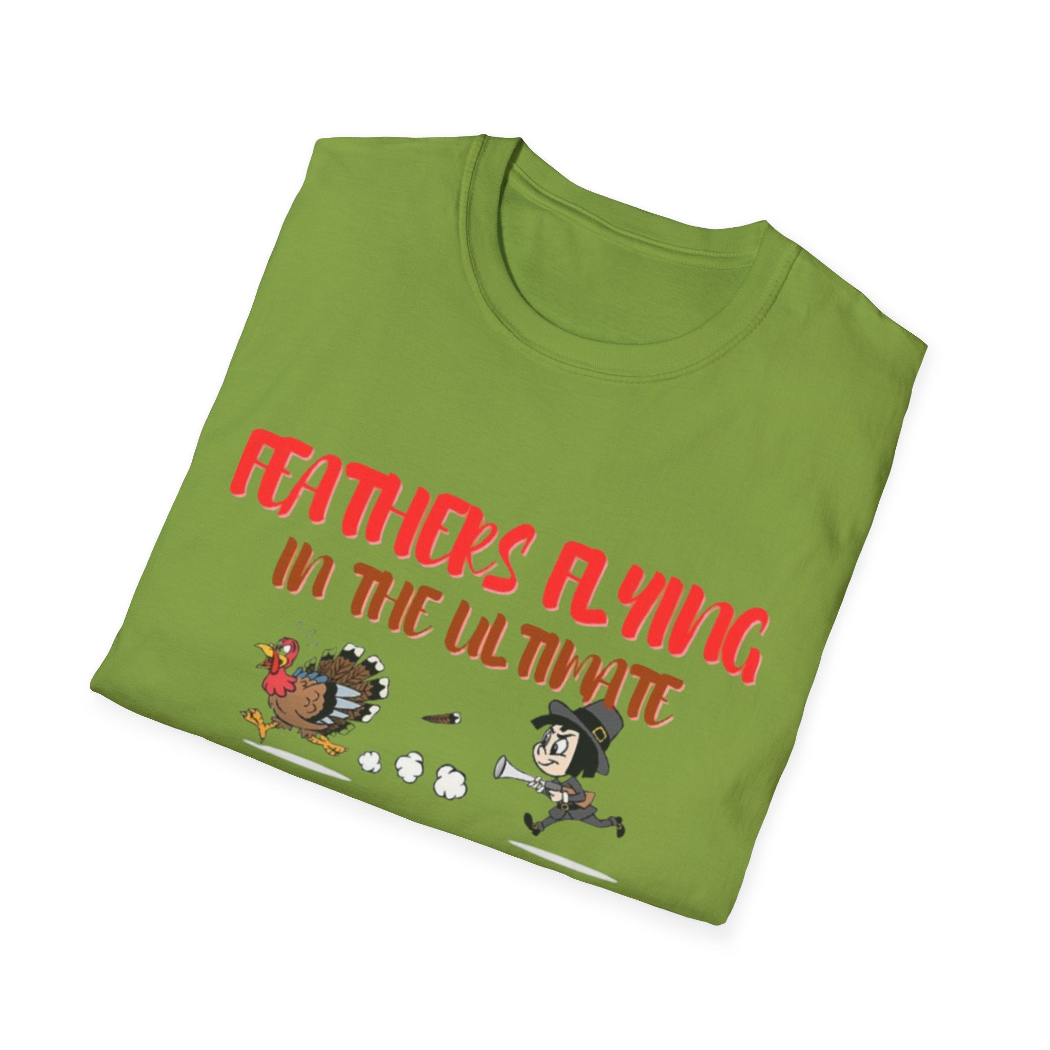 Feathers Flying In The Ultimate Thanksgiving Showdown Unisex Softstyle T-Shirt