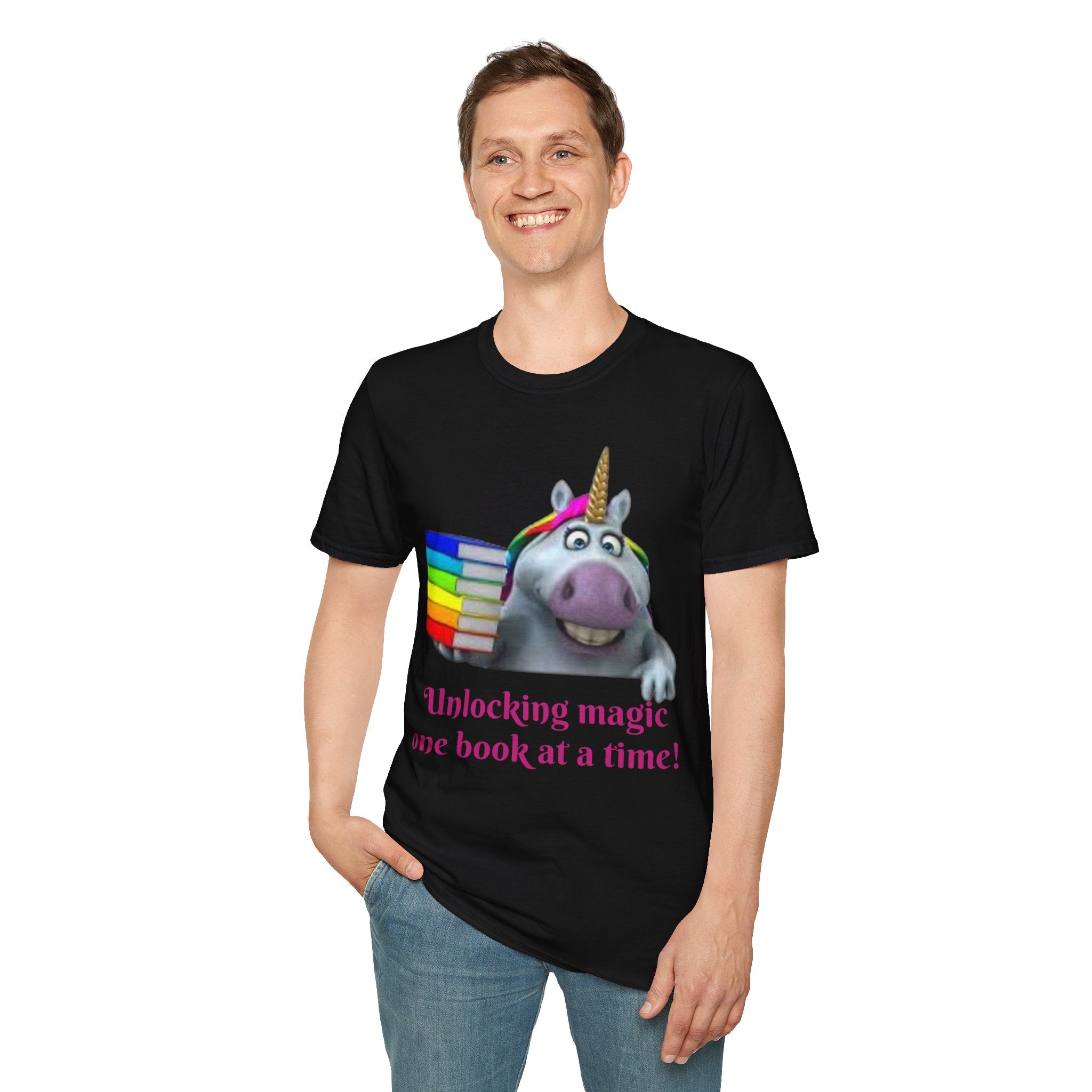 Unlocking Magic, One Book At A Time! Unicorn Unisex Softstyle T-Shirt
