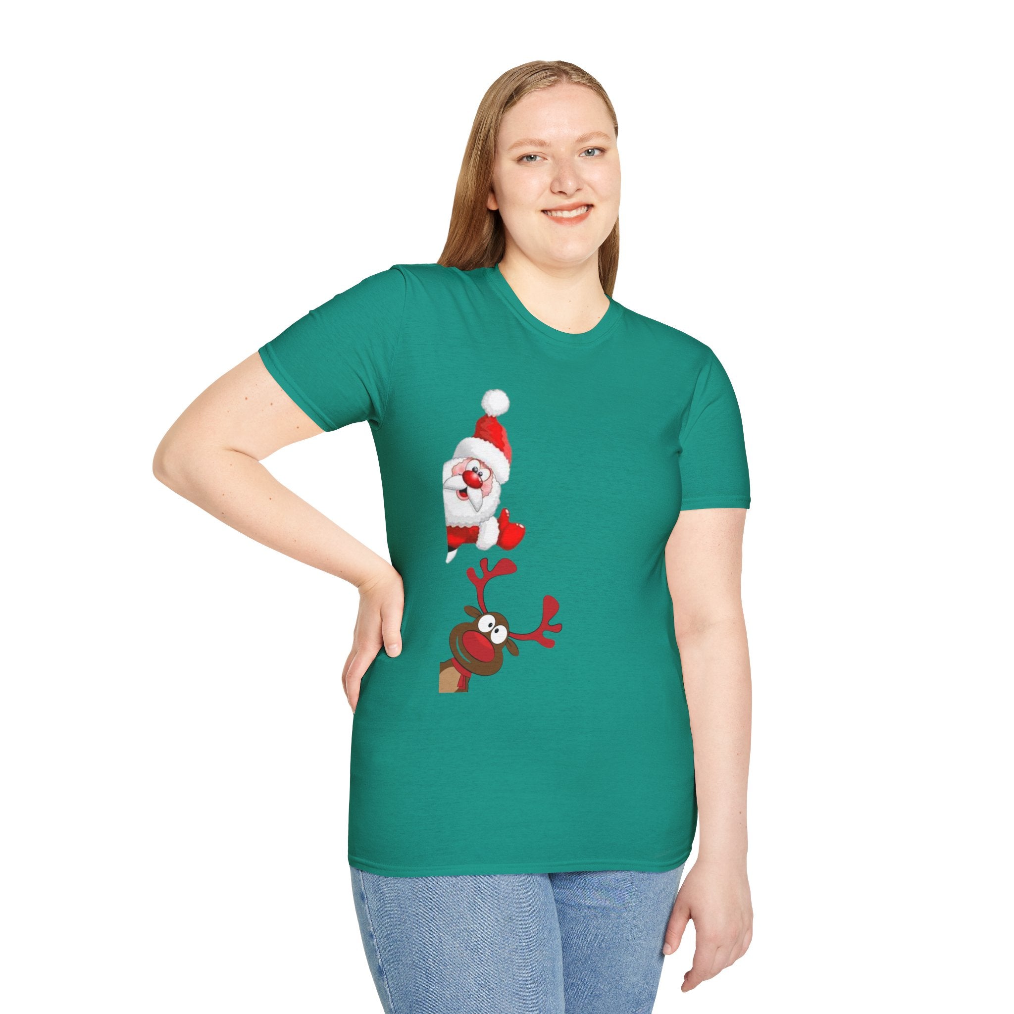 Christmas Santa and Reindeer Unisex Softstyle T-Shirt