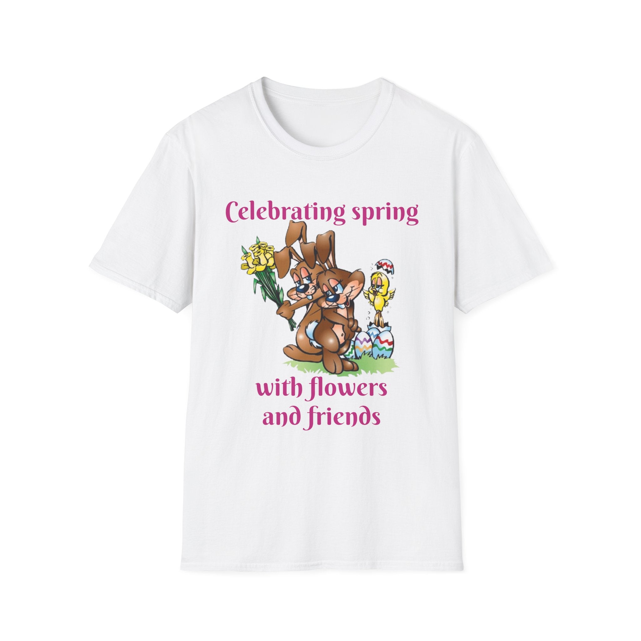Celebrating Spring With Flowers And Friends Bunny Unisex Softstyle T-Shirt
