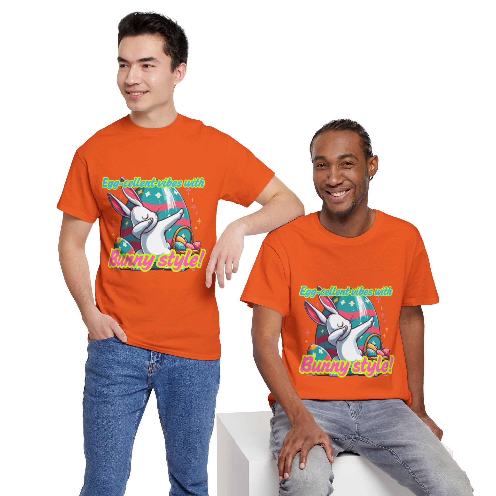 Egg-cellent Vibes With Bunny Style Unisex Heavy Cotton T-Shirt