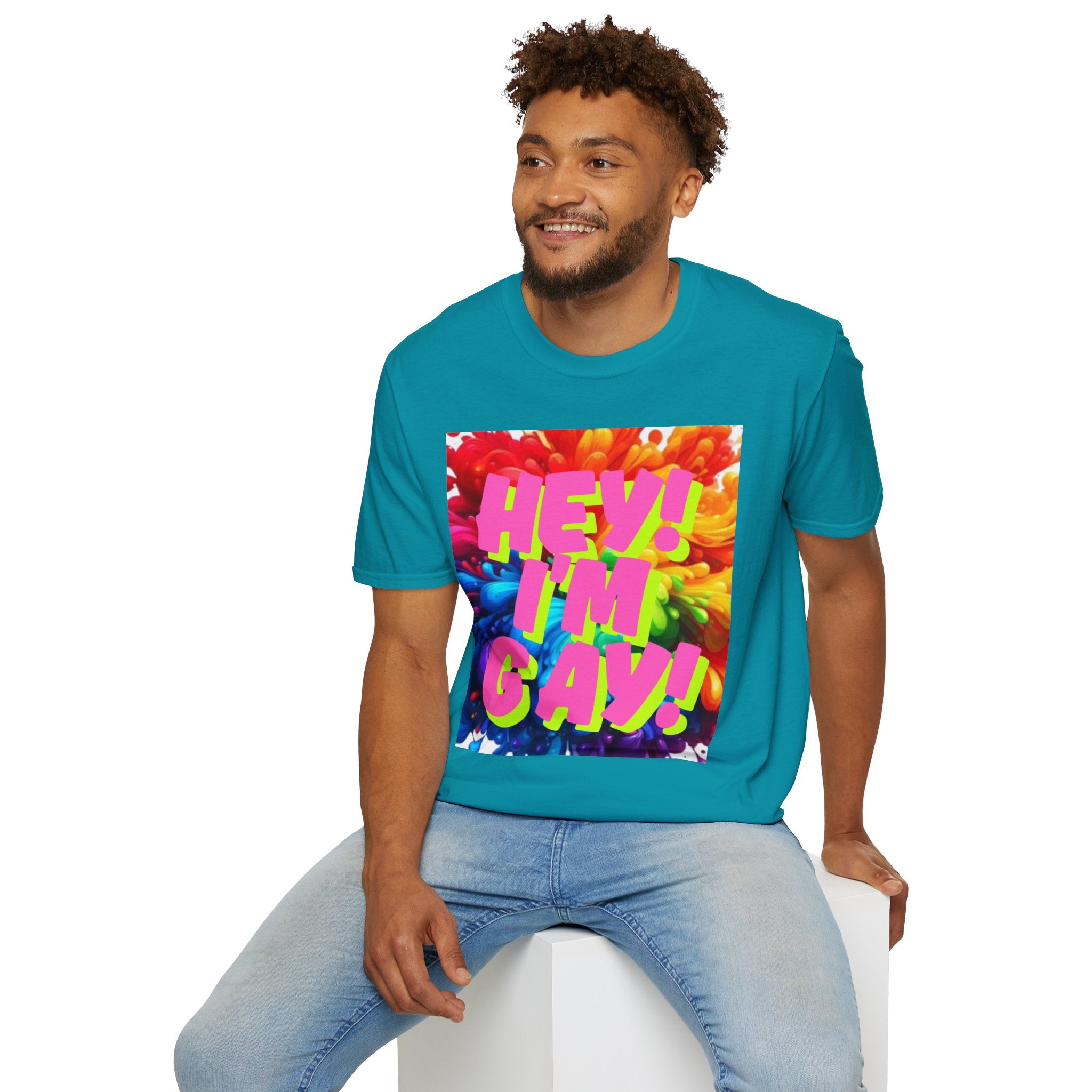 Hey I'm Gay! Heart Unisex Softstyle T-Shirt