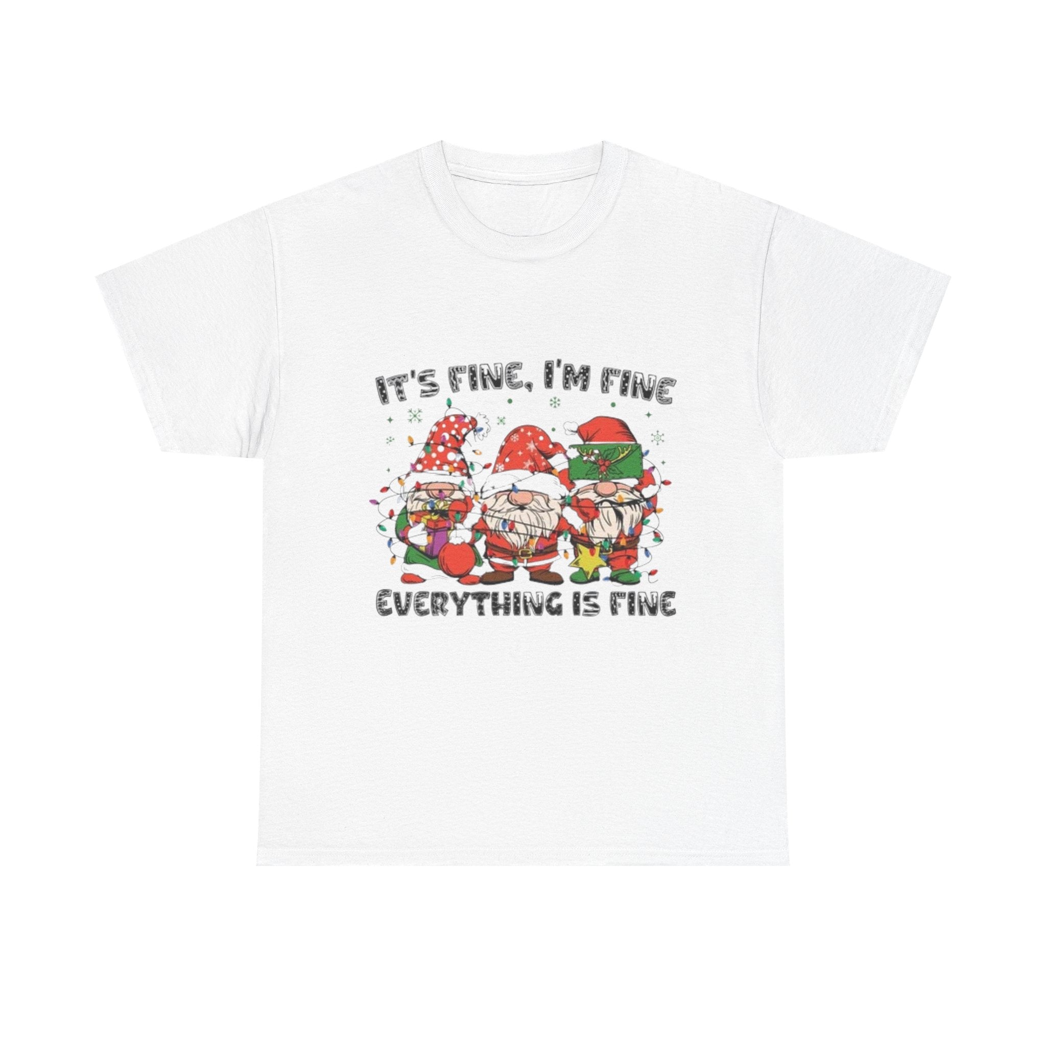 It's Fine, I'm Fine, Everything Is Fine Gnome Christmas Unisex Heavy Cotton T-Shirt
