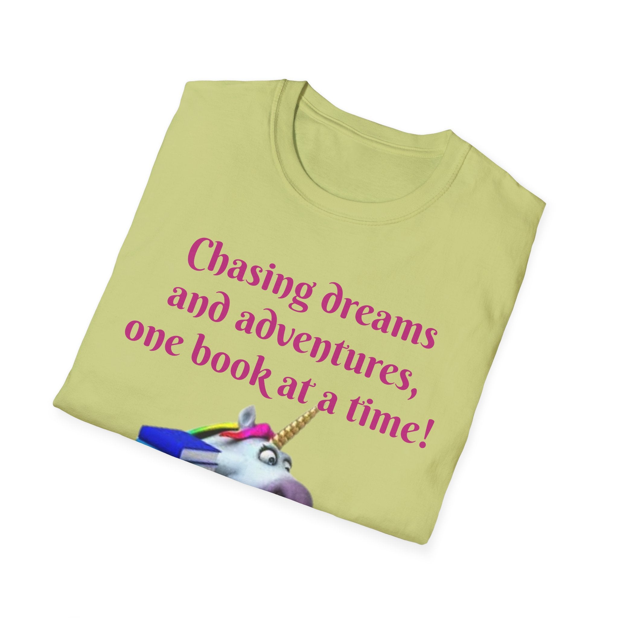 Chasing Dreams And Adventures, One Book At A Time! Unicorn Unisex Softstyle T-Shirt