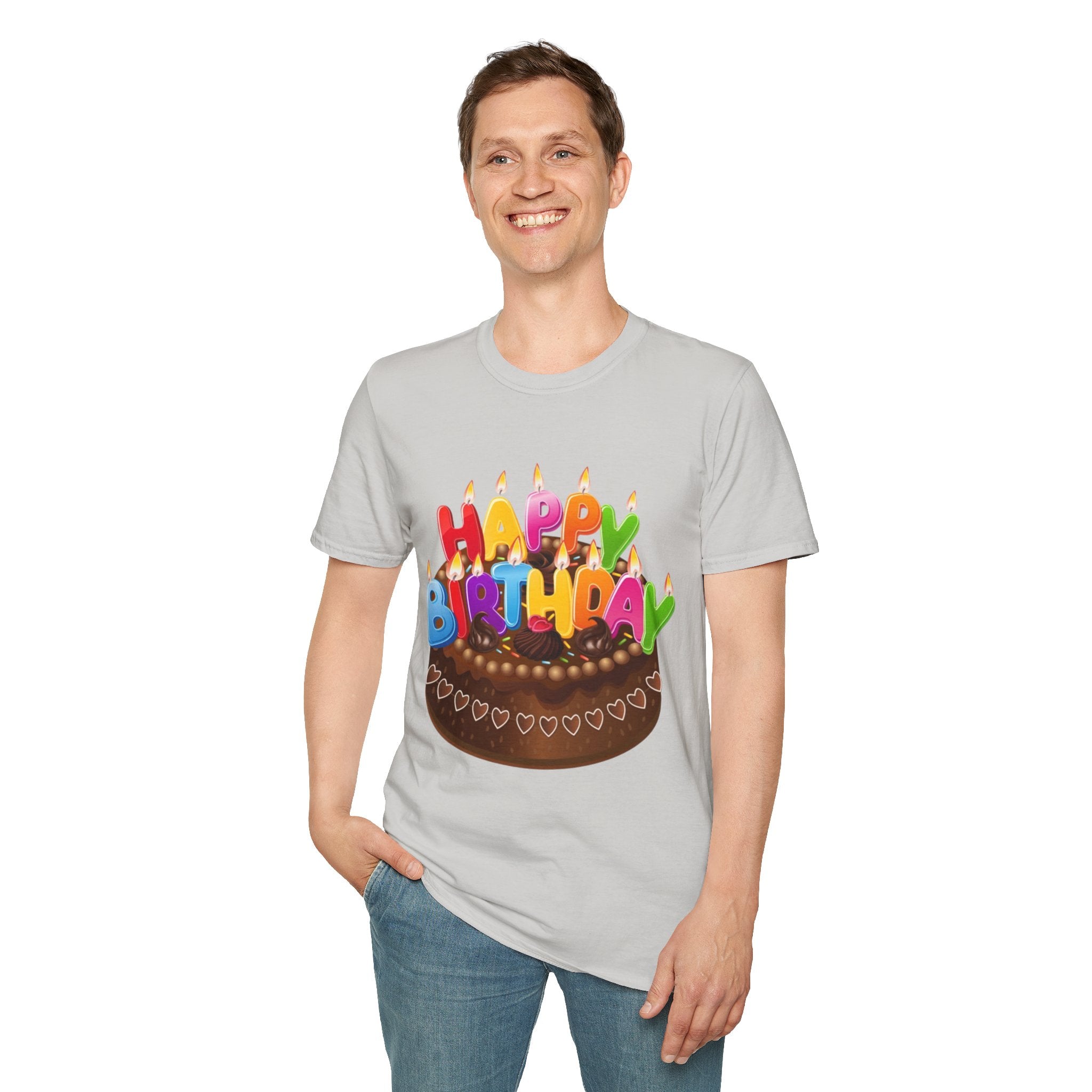 Happy Birthday Cake Unisex Softstyle T-Shirt Personalize It!