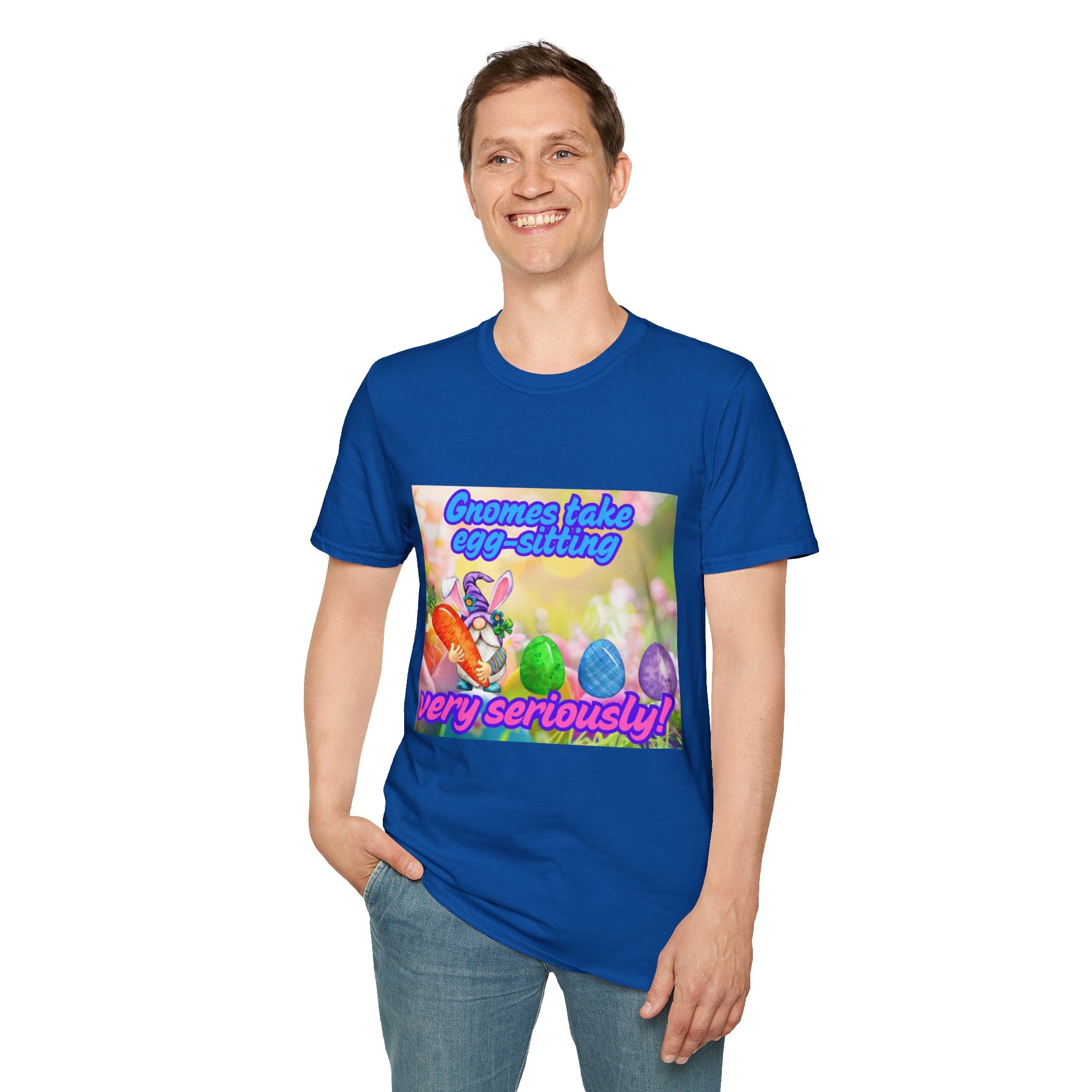 Gnomes Take Egg-Sitting Very Seriously Unisex Softstyle T-Shirt