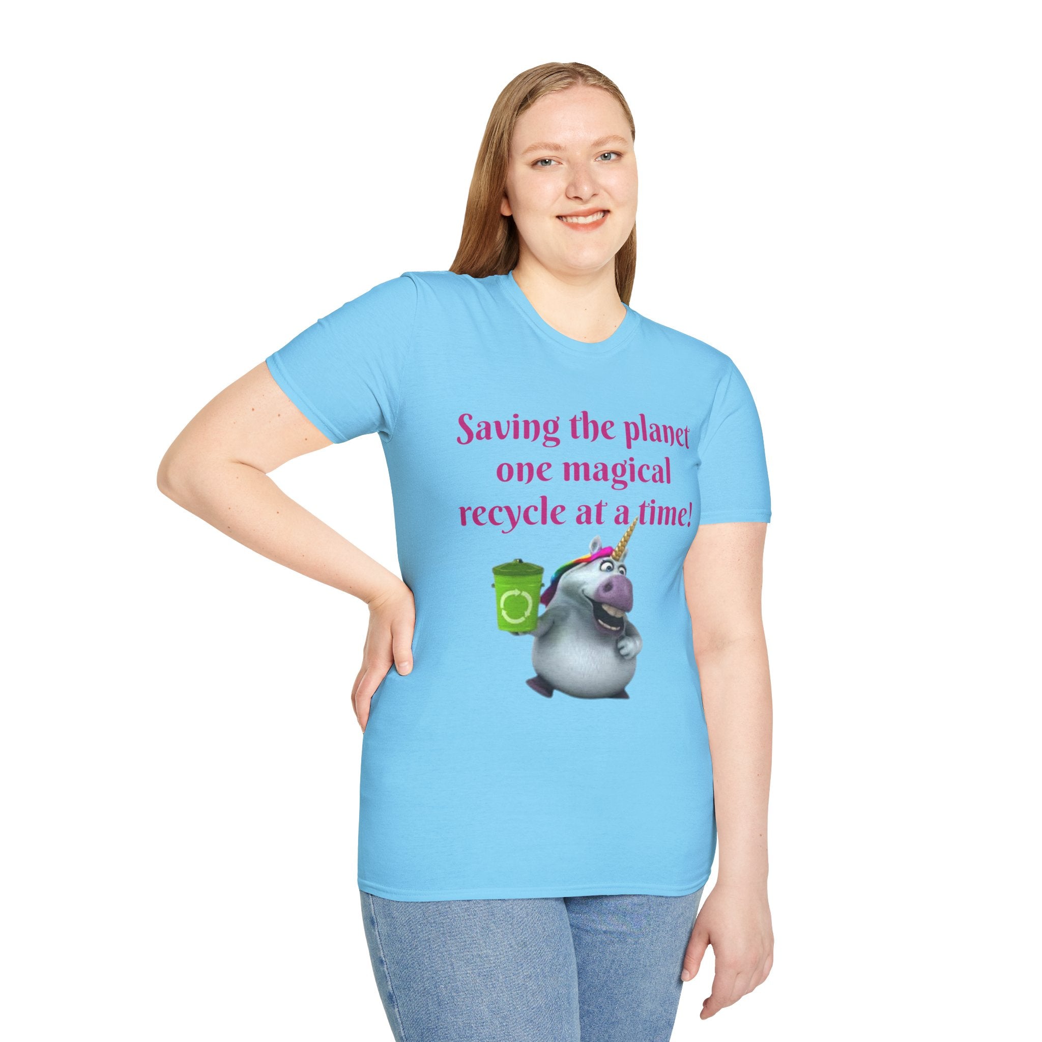 Saving The Planet One Magical Recycle At A Time! Unicorn Unisex Softstyle T-Shirt