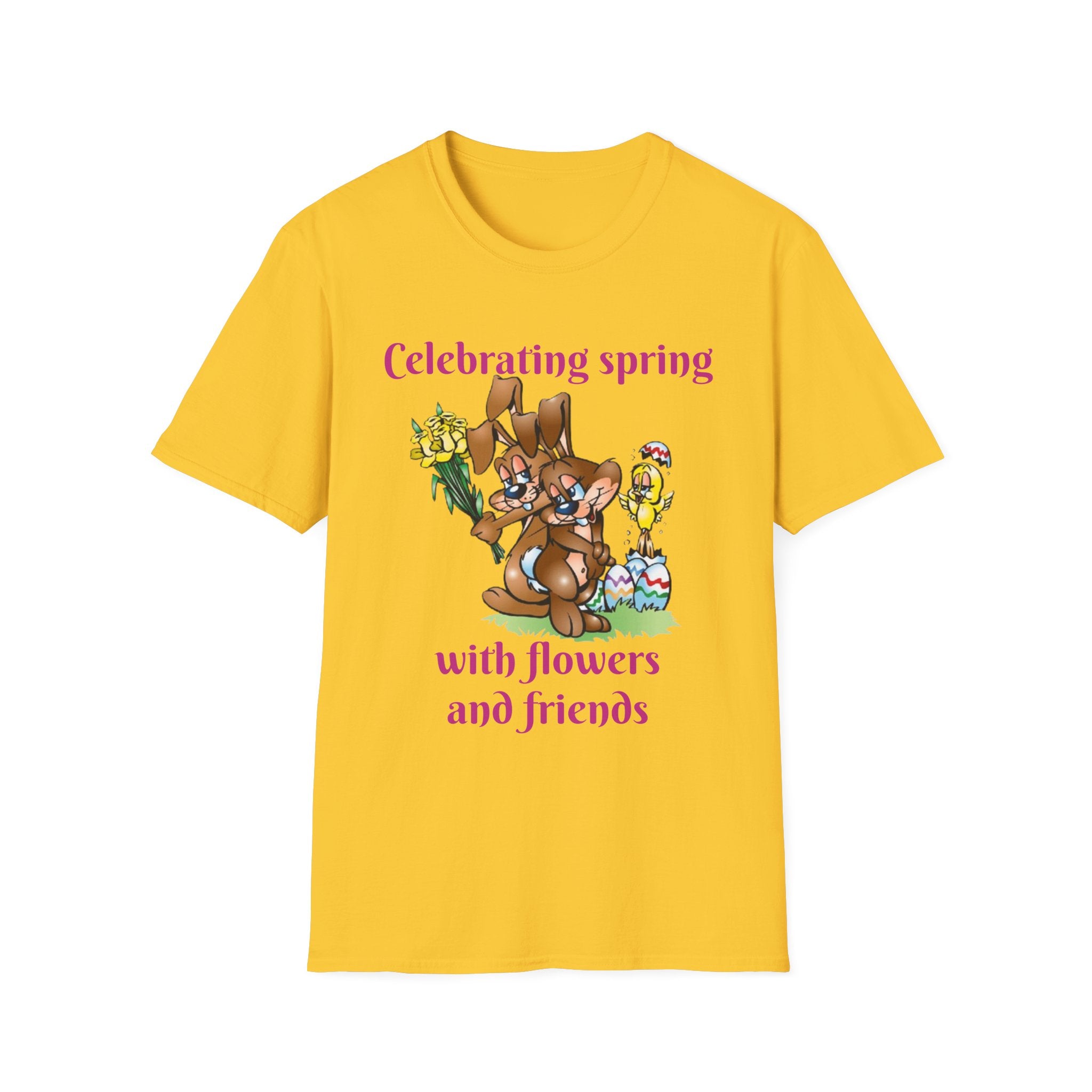 Celebrating Spring With Flowers And Friends Bunny Unisex Softstyle T-Shirt