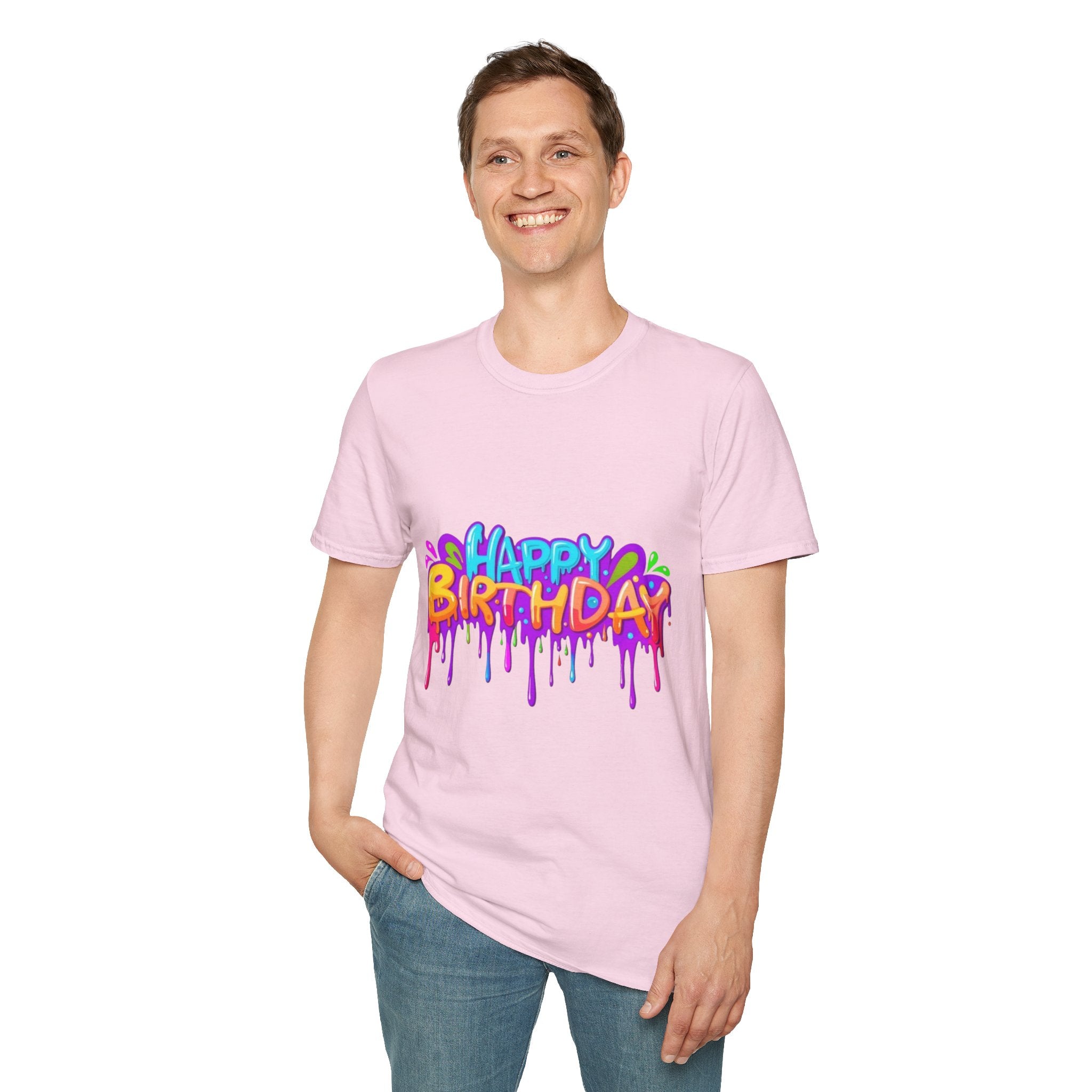 Happy Birthday Unisex Softstyle Short Sleeve T-Shirt Personalize It!