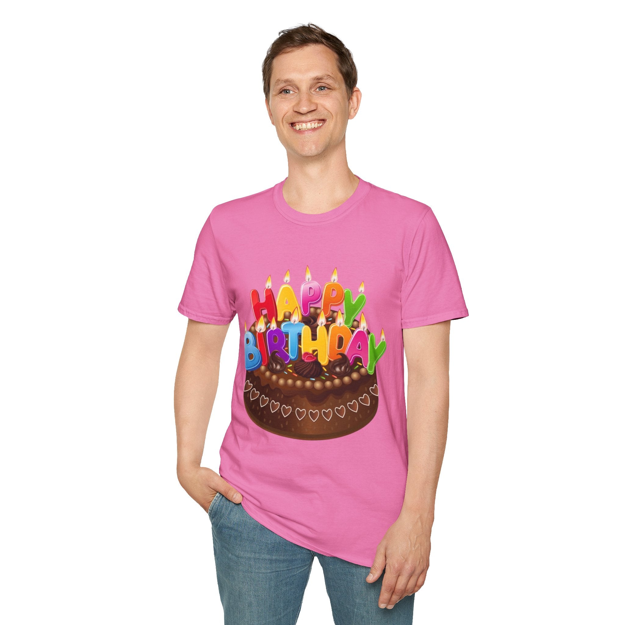 Happy Birthday Cake Unisex Softstyle T-Shirt Personalize It!
