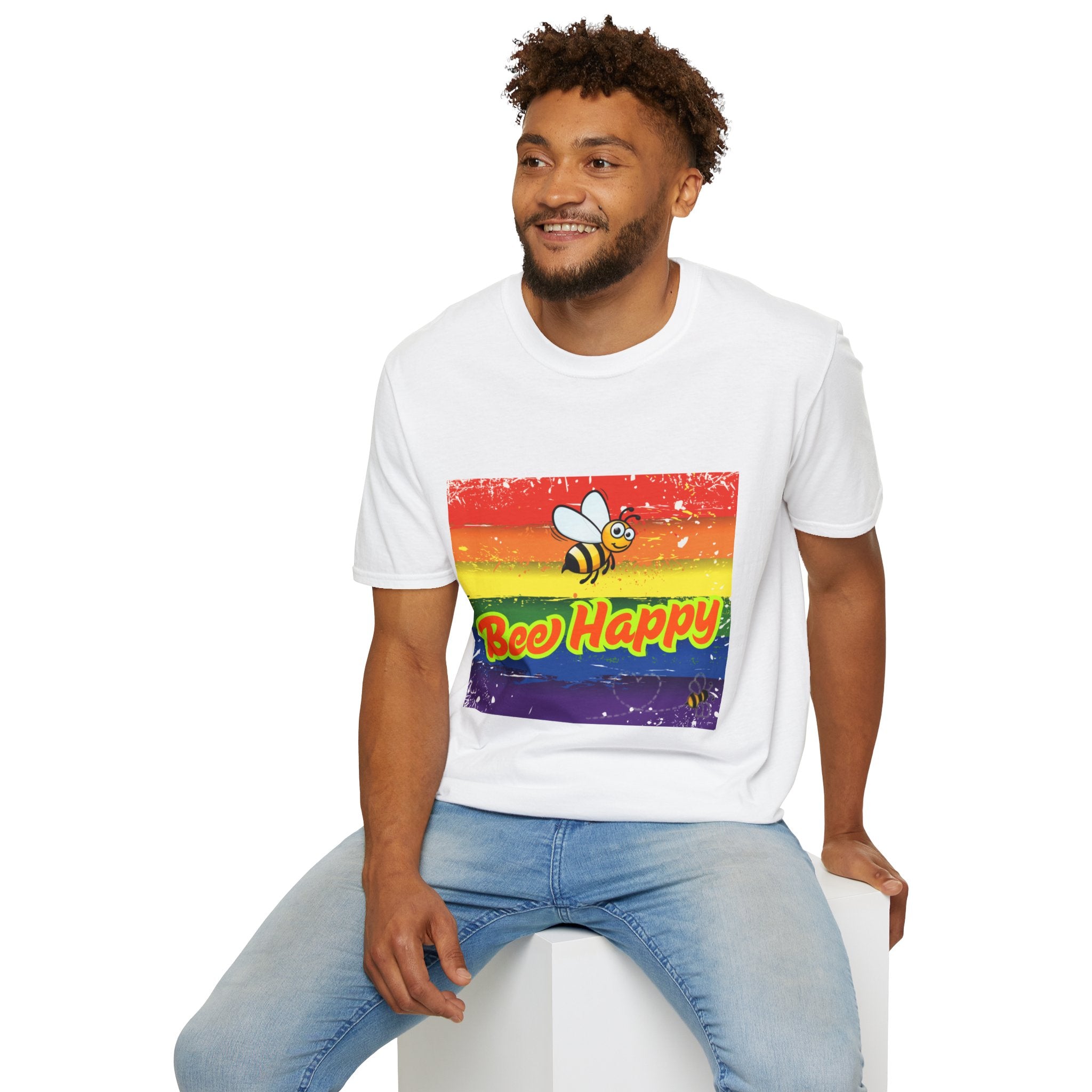 Bee Happy Rainbow Unisex Softstyle T-Shirt