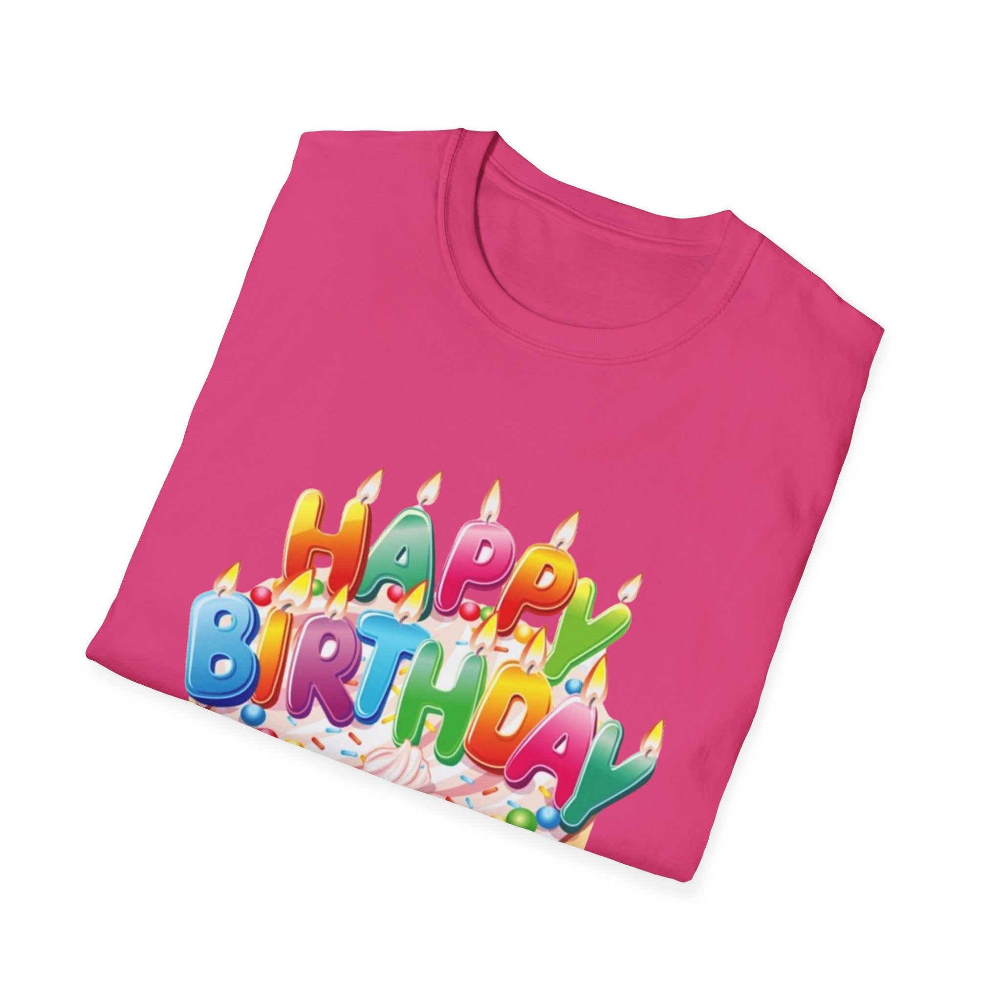 Happy Birthday Cake Unisex Softstyle T-Shirt-Personalize It!