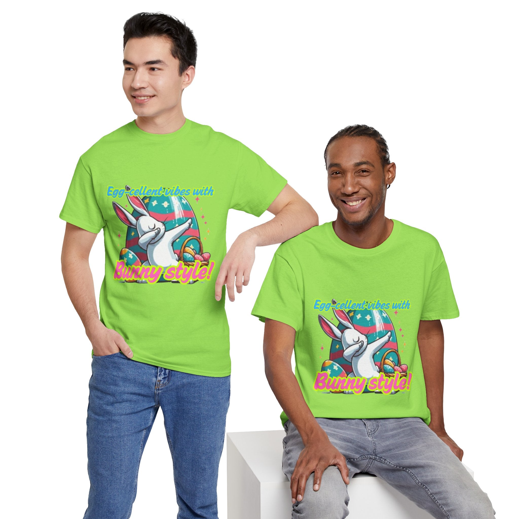 Egg-cellent Vibes With Bunny Style Unisex Heavy Cotton T-Shirt