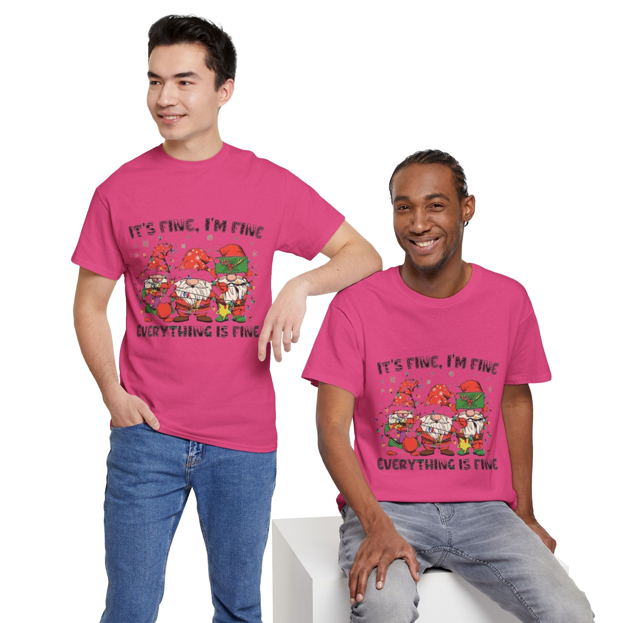It's Fine, I'm Fine, Everything Is Fine Gnome Christmas Unisex Heavy Cotton T-Shirt