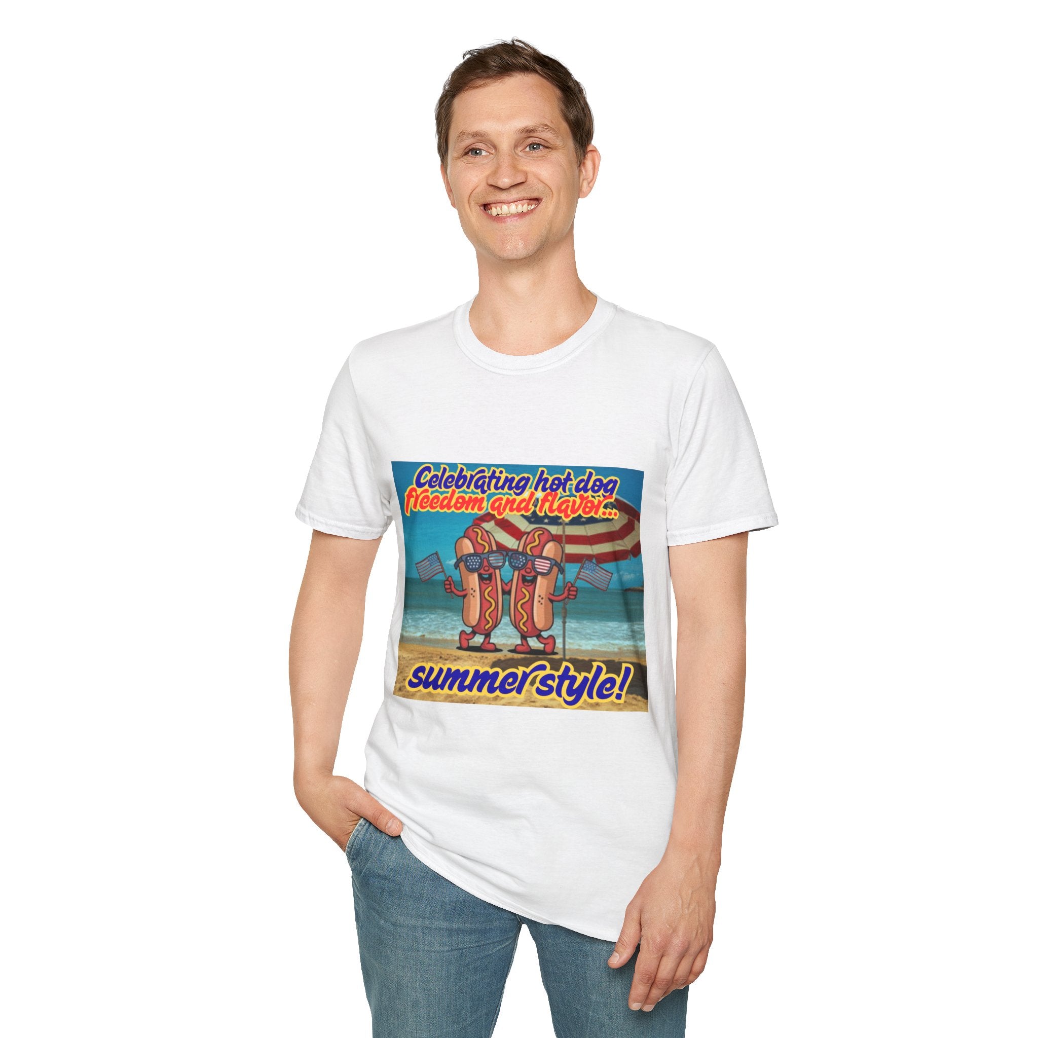Celebrating Hot Dog Freedom And Flavor Summer Style! Unisex Softstyle T-Shirt