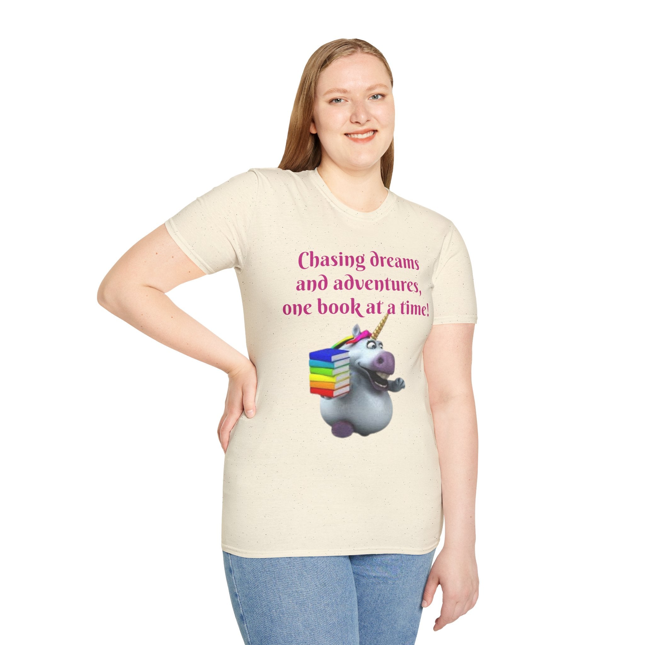 Chasing Dreams And Adventures, One Book At A Time! Unicorn Unisex Softstyle T-Shirt