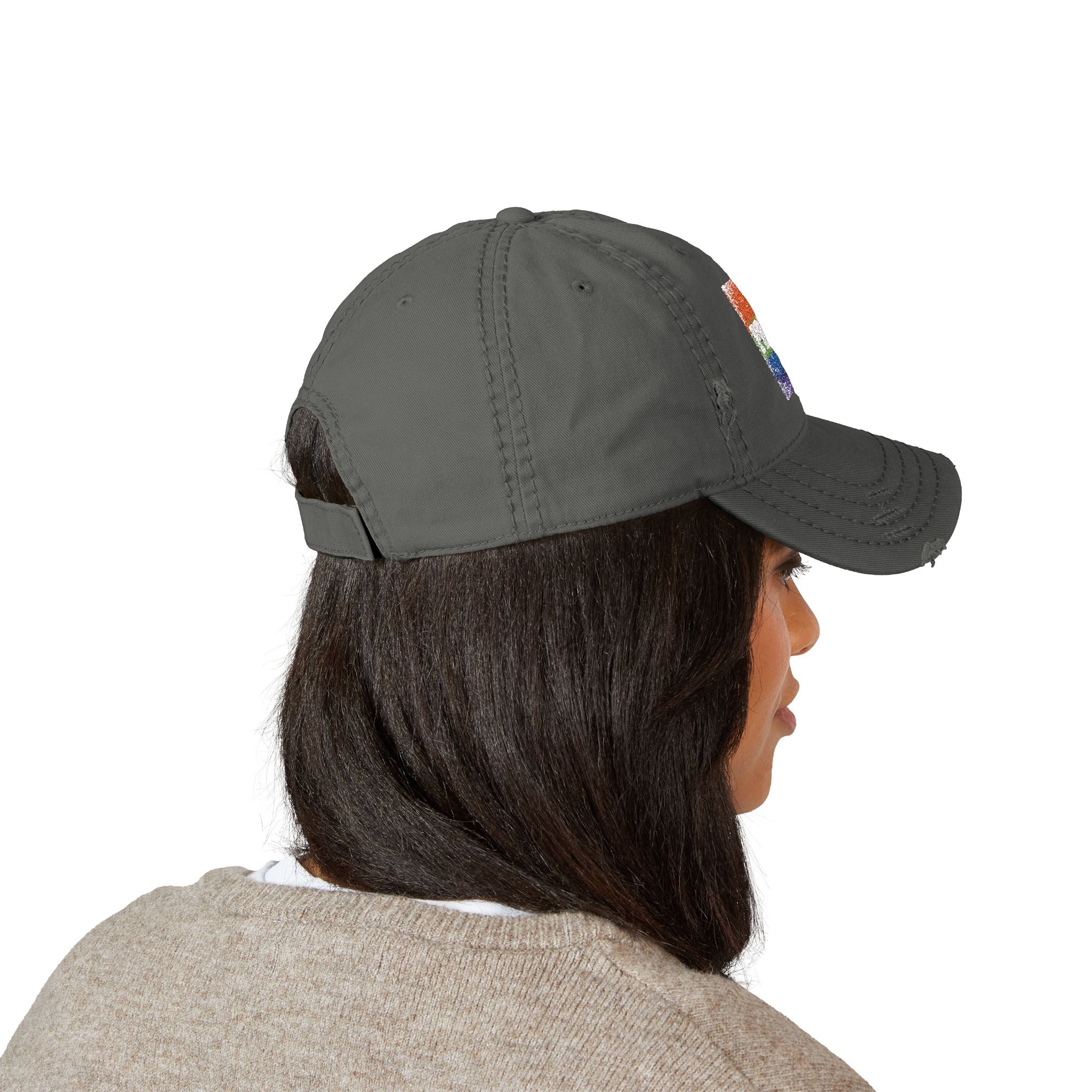 Pride Rainbow Embroidered Distressed Dad Hat