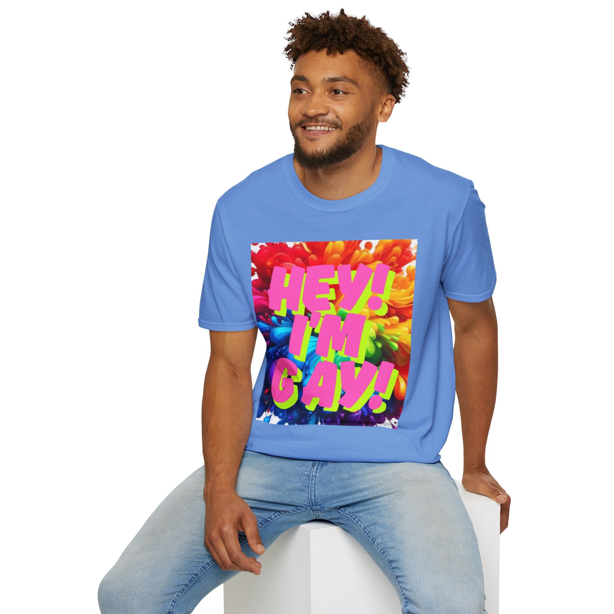 Hey I'm Gay! Heart Unisex Softstyle T-Shirt