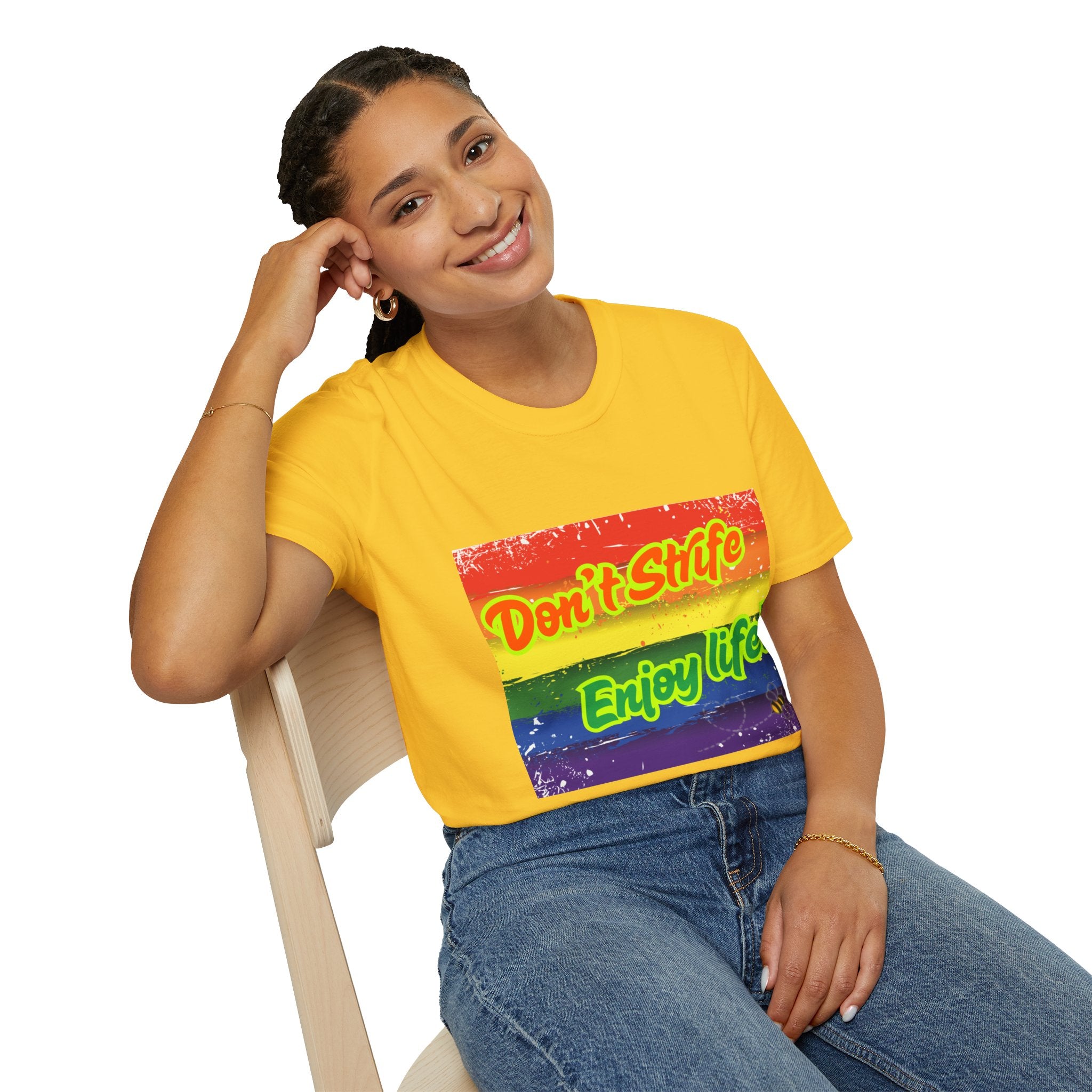 Don't Strife, Enjoy Life Rainbow Unisex Softstyle T-Shirt