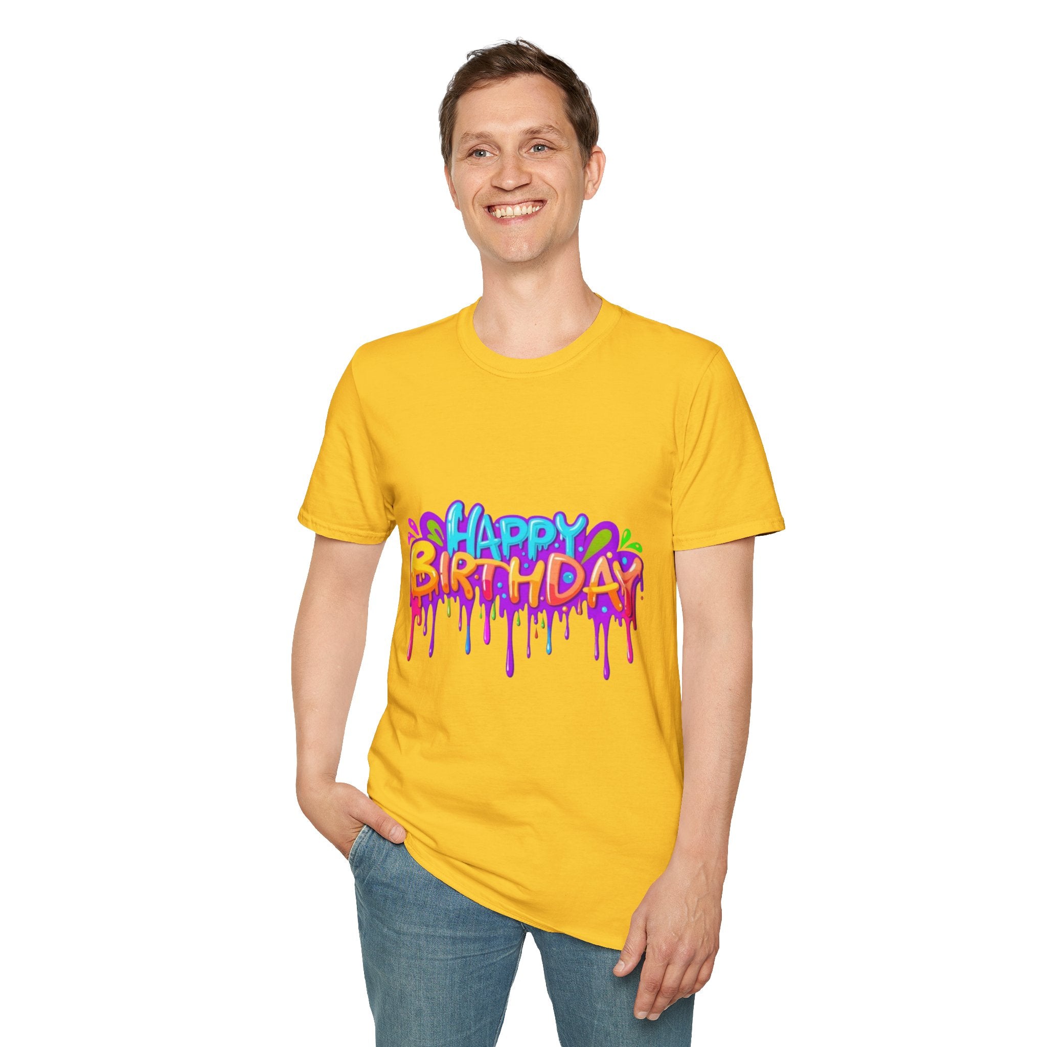 Happy Birthday Unisex Softstyle Short Sleeve T-Shirt Personalize It!