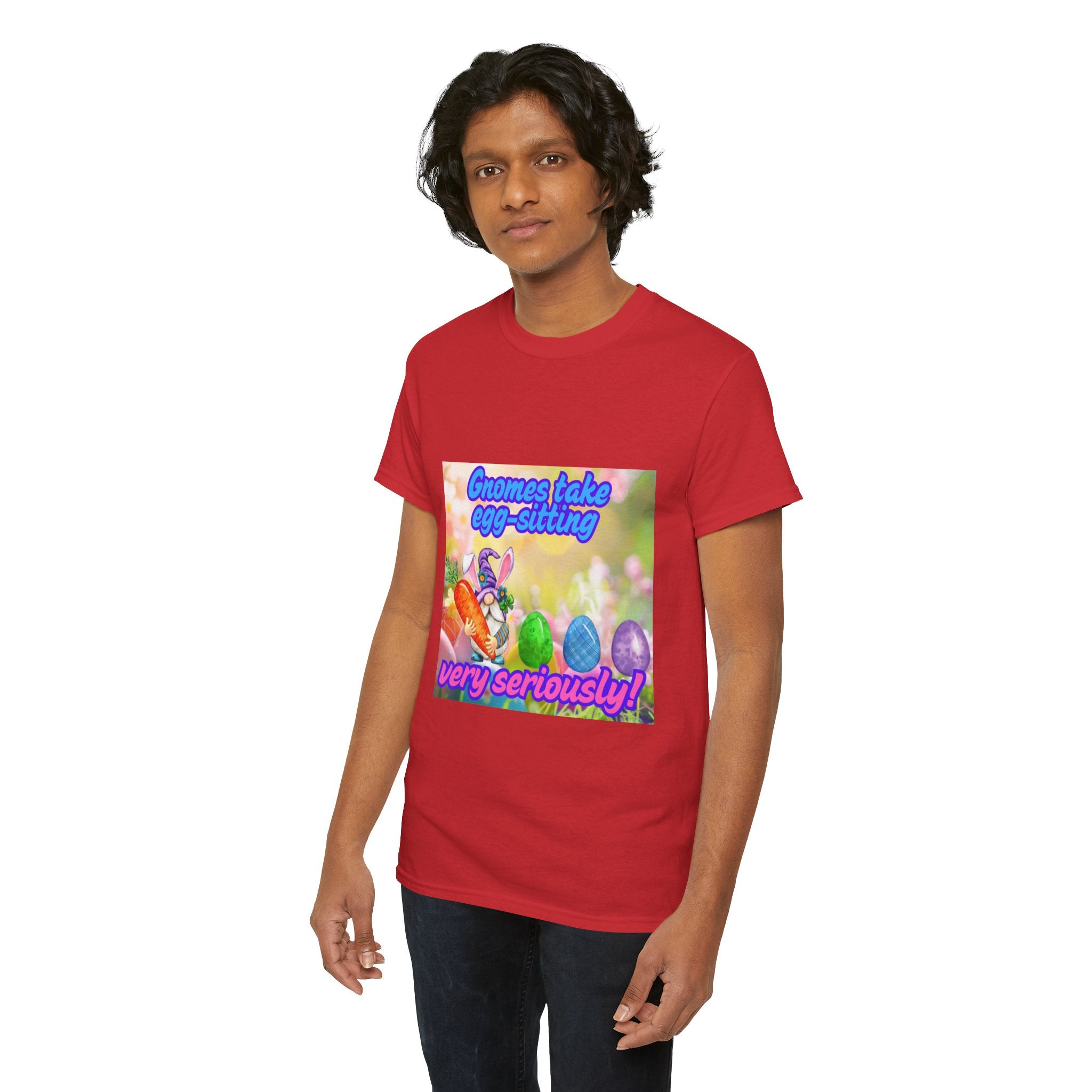 Gnomes Take Egg-Sitting Very Seriously Unisex Heavy Cotton T-Shirt