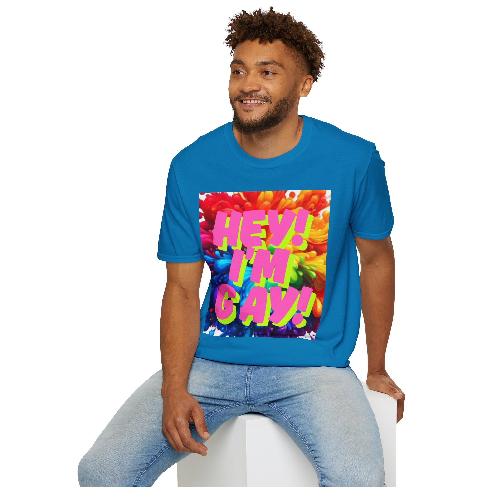 Hey I'm Gay! Heart Unisex Softstyle T-Shirt