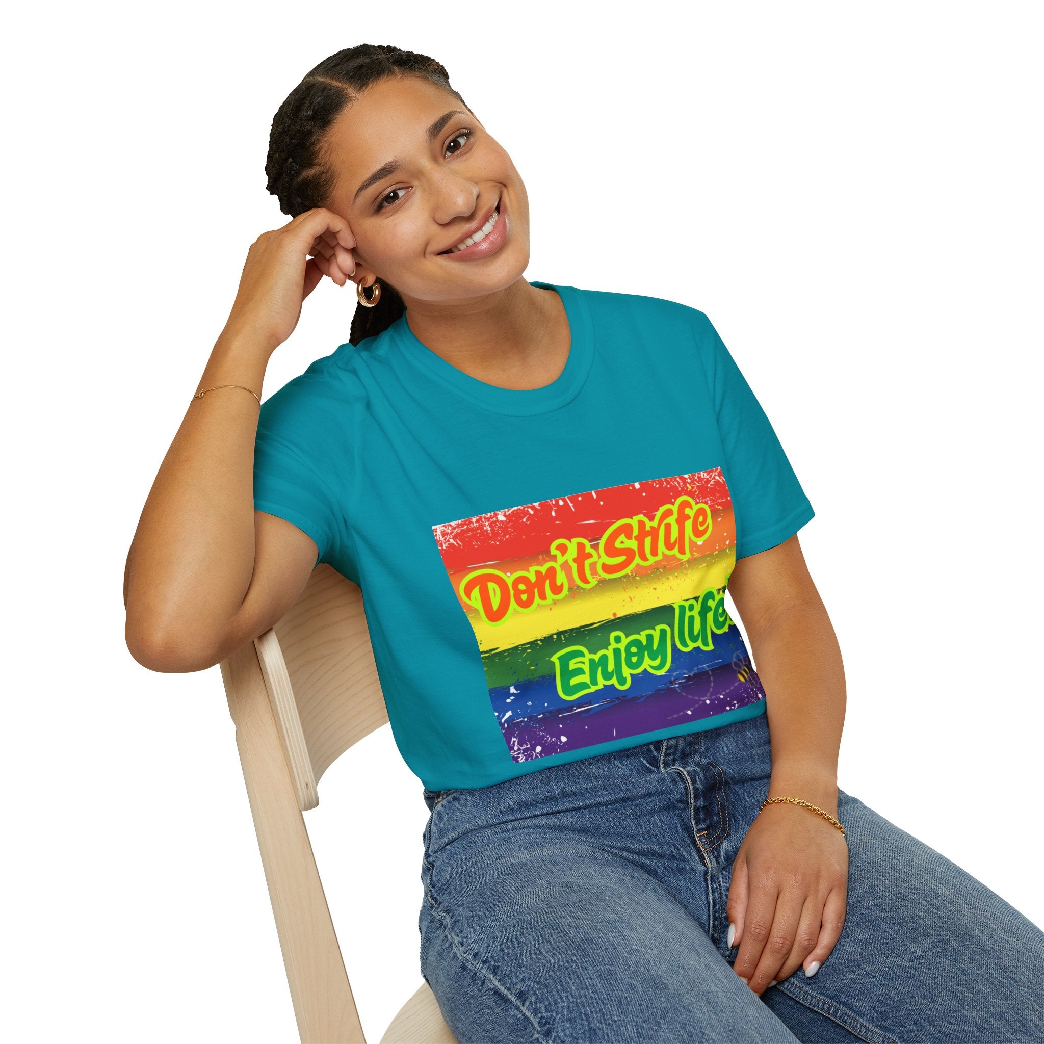 Don't Strife, Enjoy Life Rainbow Unisex Softstyle T-Shirt
