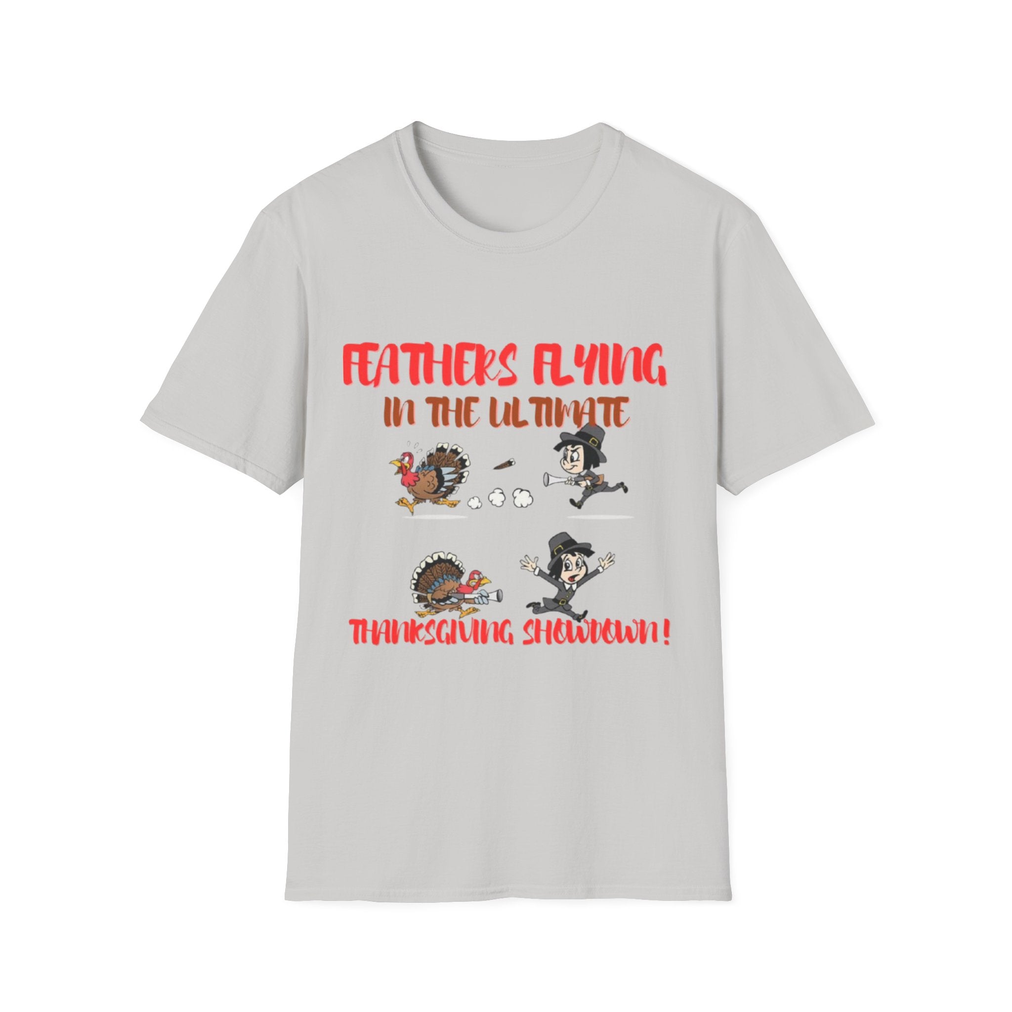 Feathers Flying In The Ultimate Thanksgiving Showdown Unisex Softstyle T-Shirt