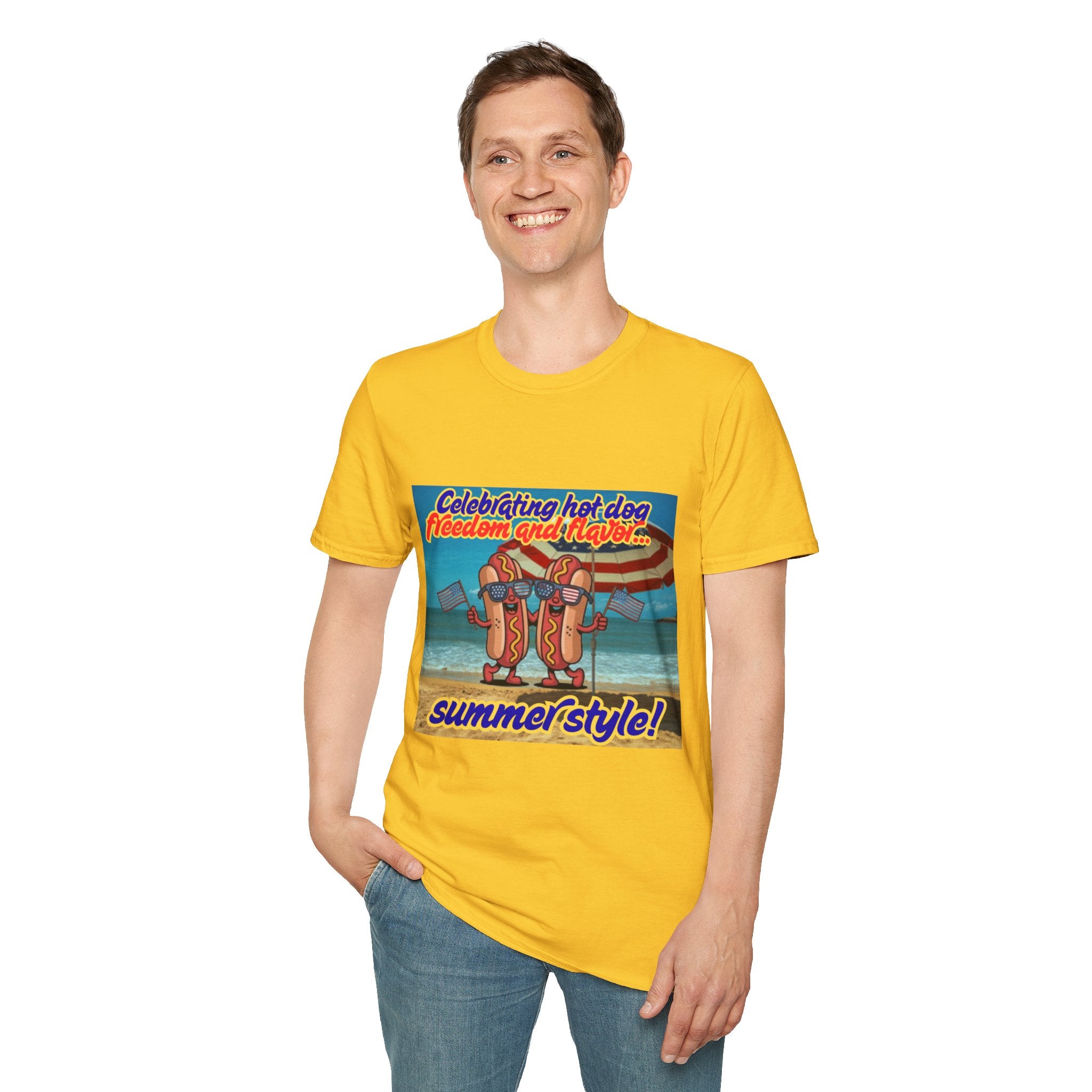Celebrating Hot Dog Freedom And Flavor Summer Style! Unisex Softstyle T-Shirt