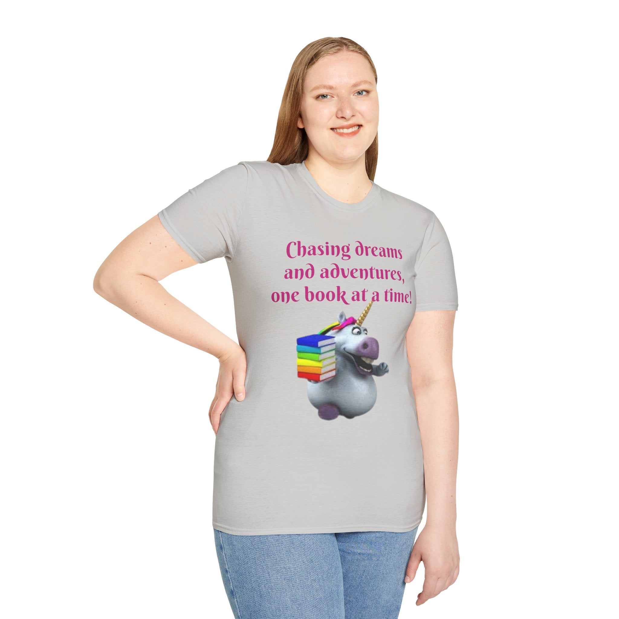 Chasing Dreams And Adventures, One Book At A Time! Unicorn Unisex Softstyle T-Shirt