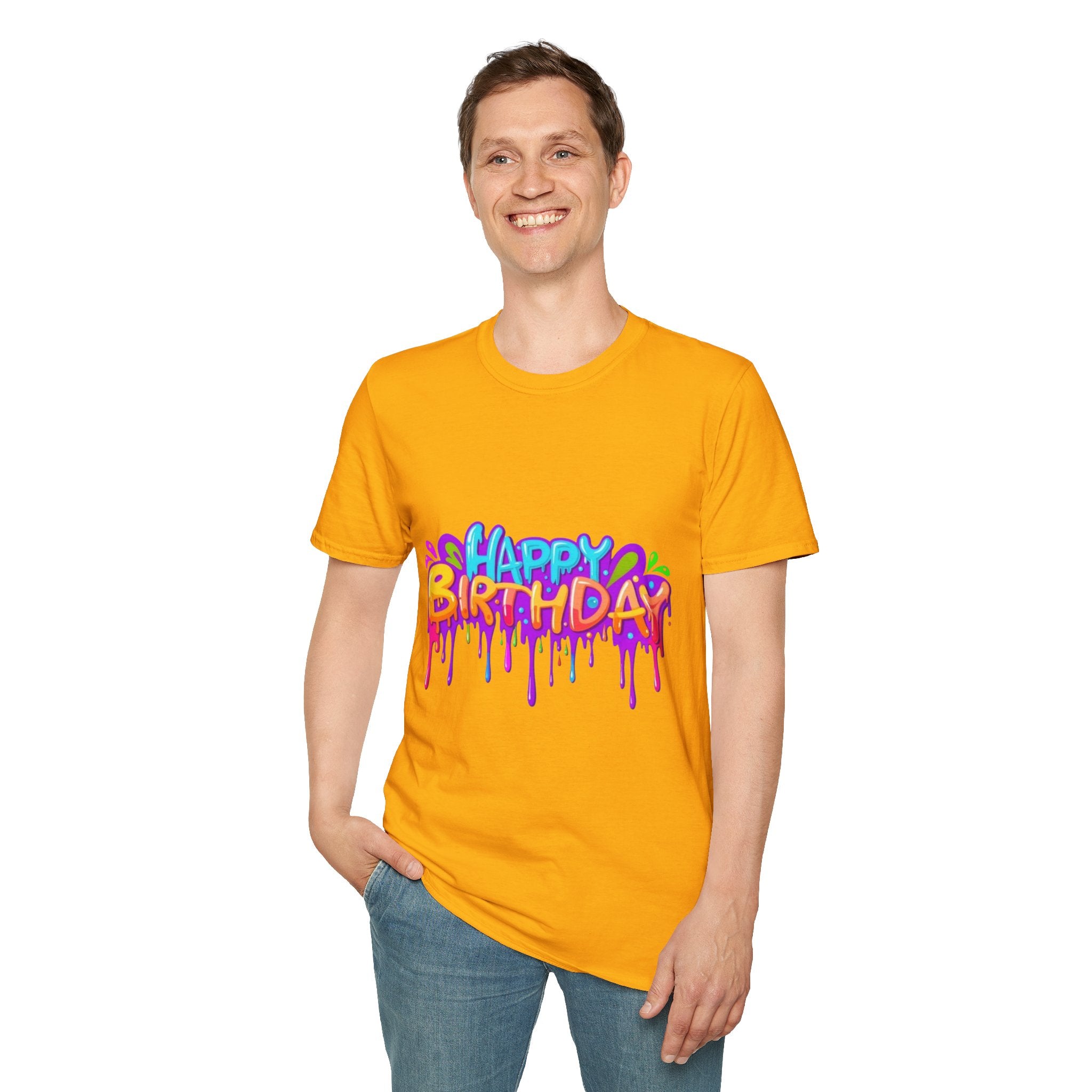 Happy Birthday Unisex Softstyle Short Sleeve T-Shirt Personalize It!