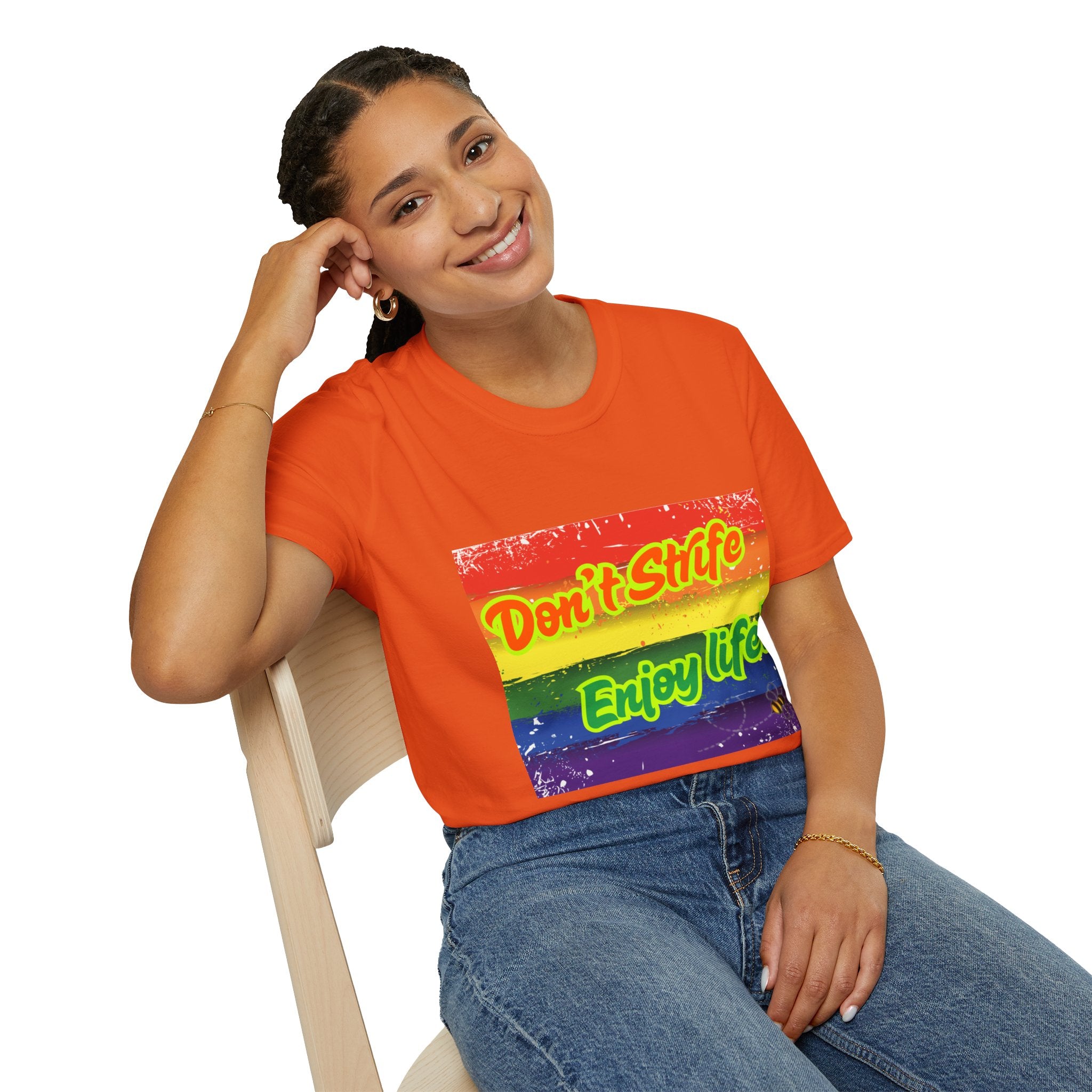 Don't Strife, Enjoy Life Rainbow Unisex Softstyle T-Shirt