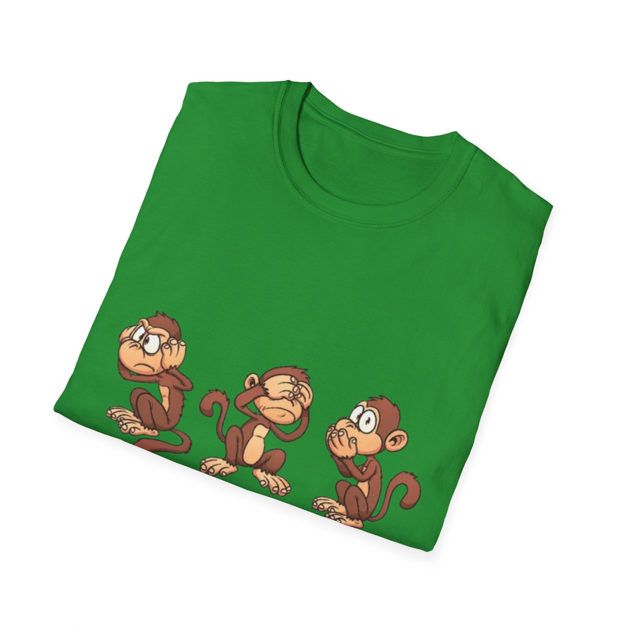 Monkey Hear, See, Say What? Unisex Softstyle T-Shirt