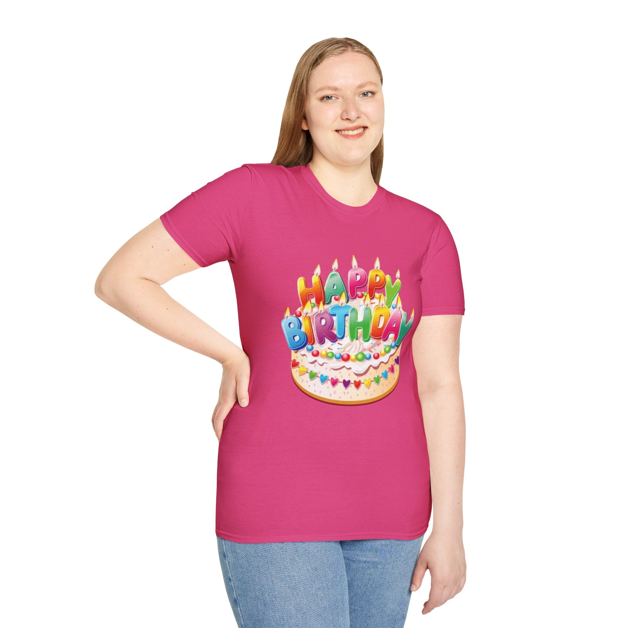 Happy Birthday Cake Unisex Softstyle T-Shirt-Personalize It!