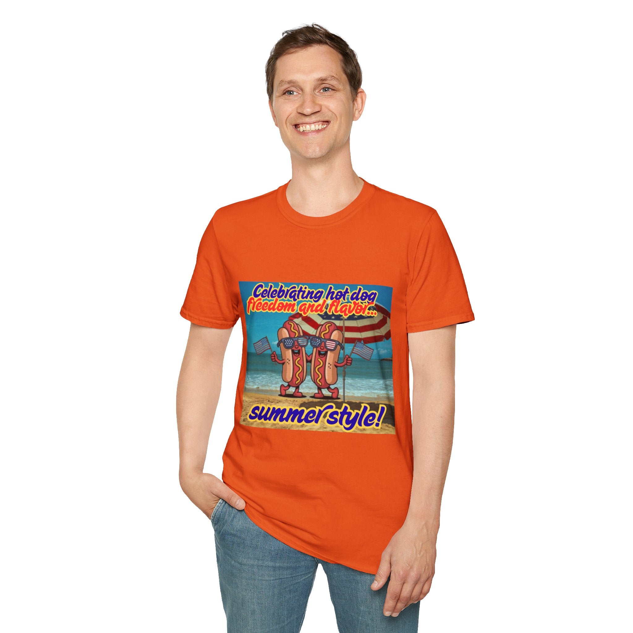 Celebrating Hot Dog Freedom And Flavor Summer Style! Unisex Softstyle T-Shirt