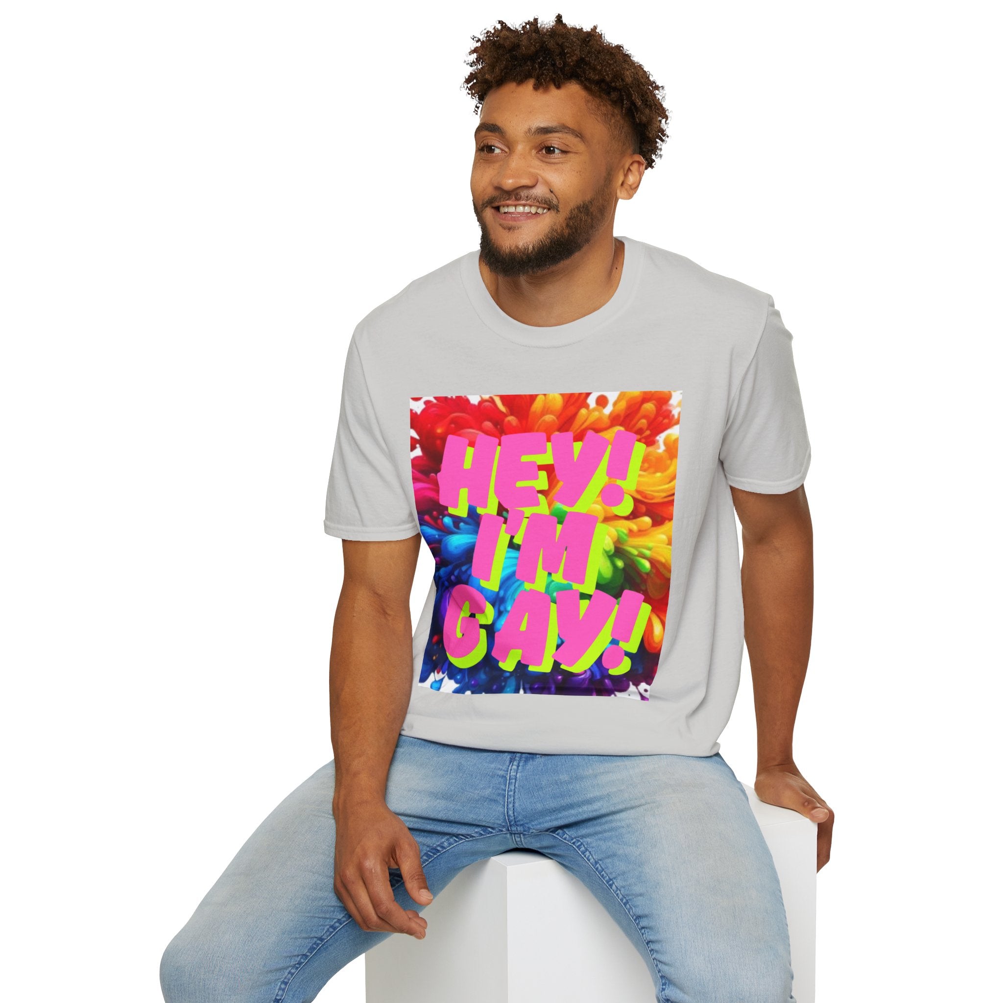 Hey I'm Gay! Heart Unisex Softstyle T-Shirt