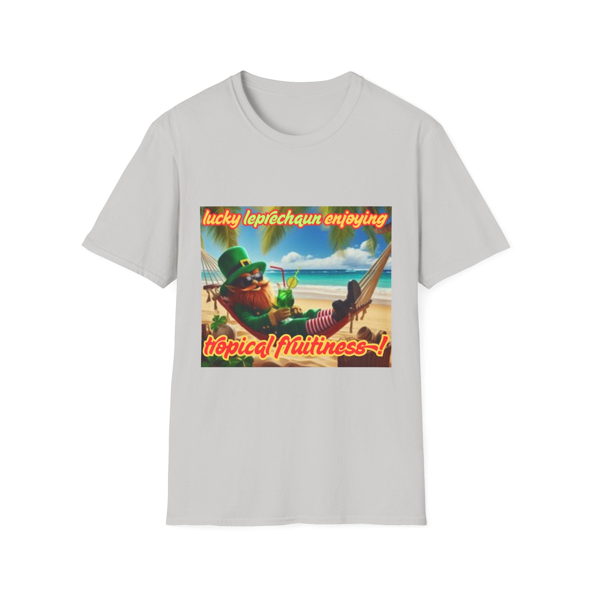 Lucky Leprechaun Enjoying Tropical Fruitiness! Unisex Softstyle T-Shirt