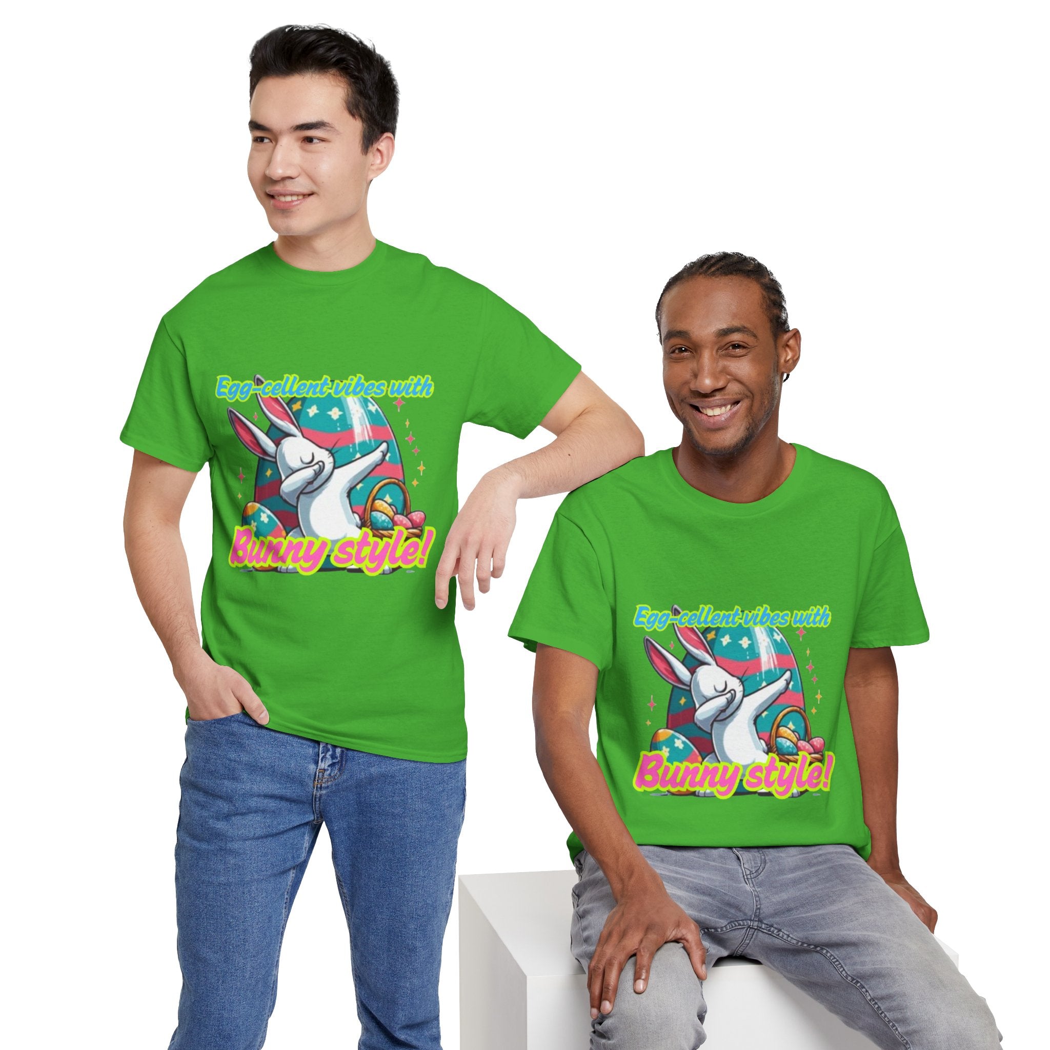 Egg-cellent Vibes With Bunny Style Unisex Heavy Cotton T-Shirt