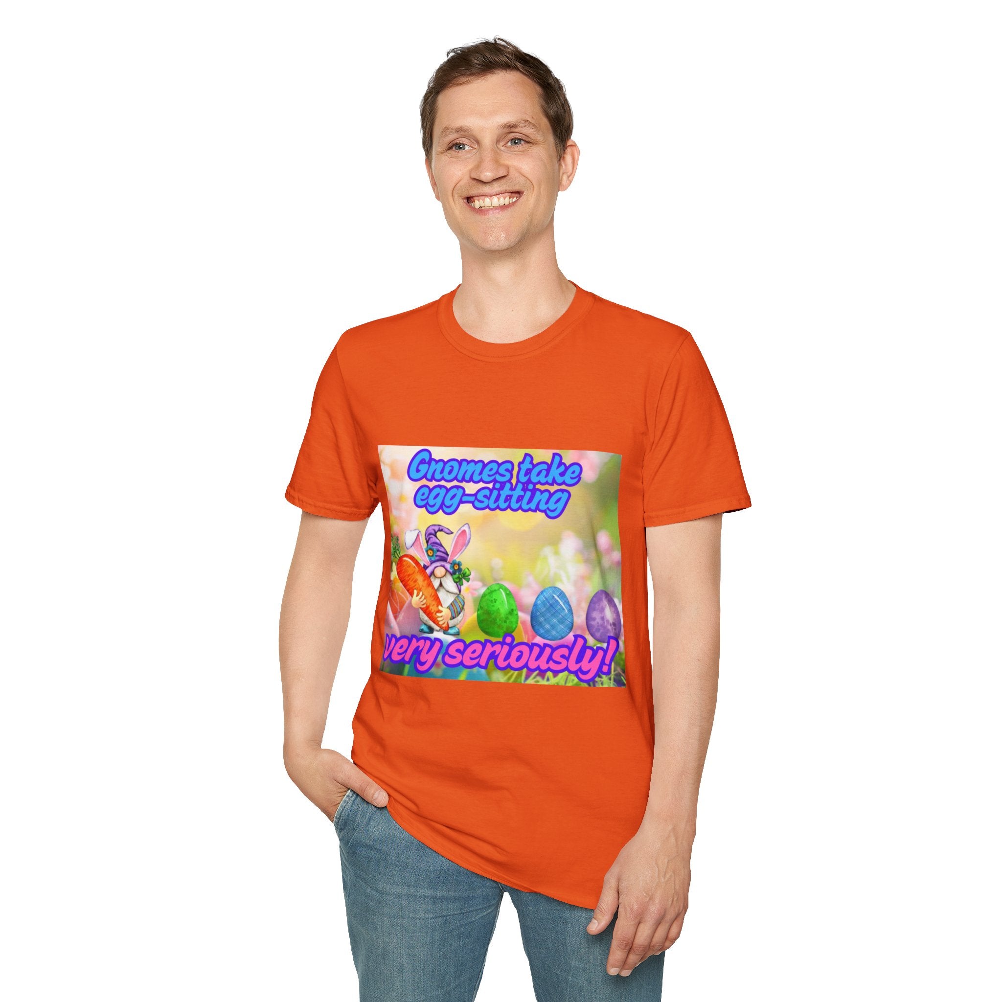 Gnomes Take Egg-Sitting Very Seriously Unisex Softstyle T-Shirt