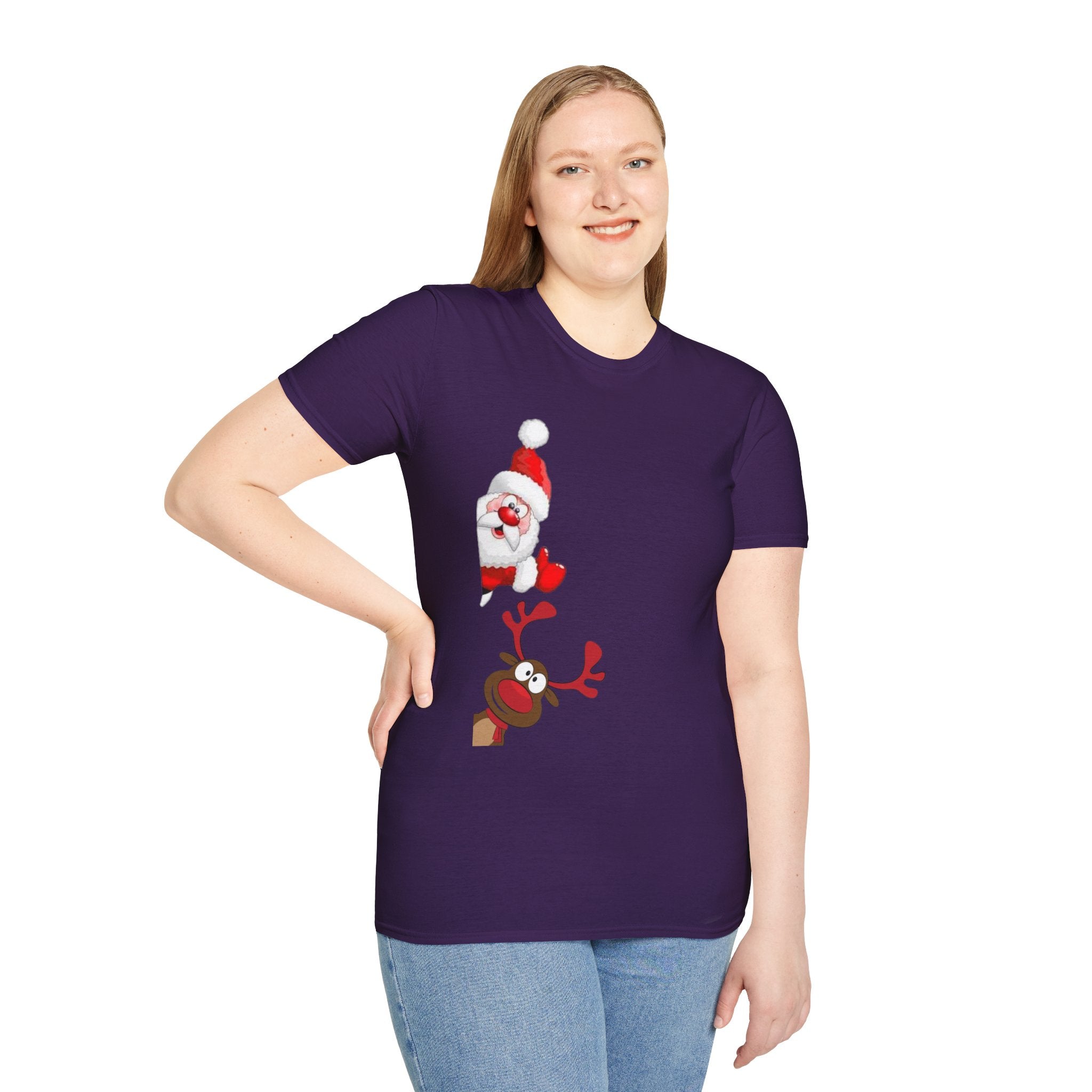 Christmas Santa and Reindeer Unisex Softstyle T-Shirt