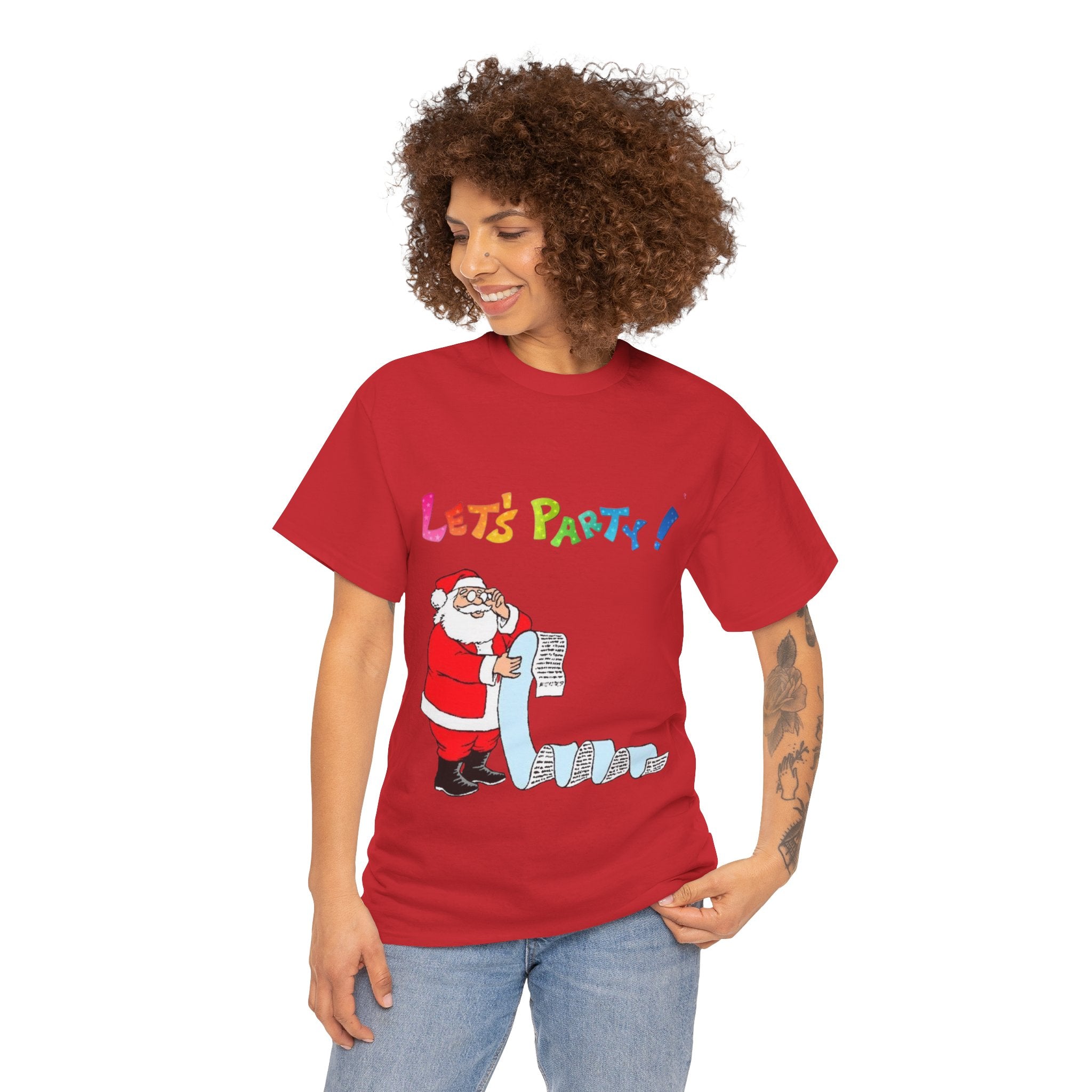 Let's Party! Santa Checking His List Unisex Heavy Cotton T-Shirt
