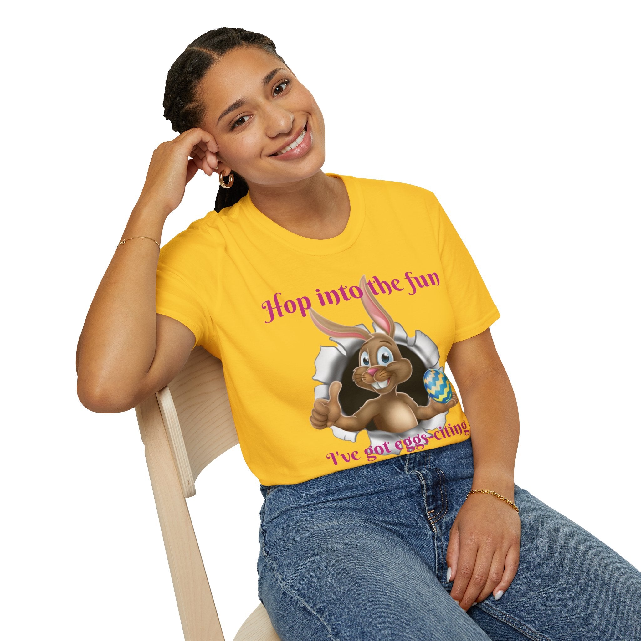 Hop Into The Fun I've Got Eggs-citing Surprises Bunny Unisex Softstyle T-Shirt