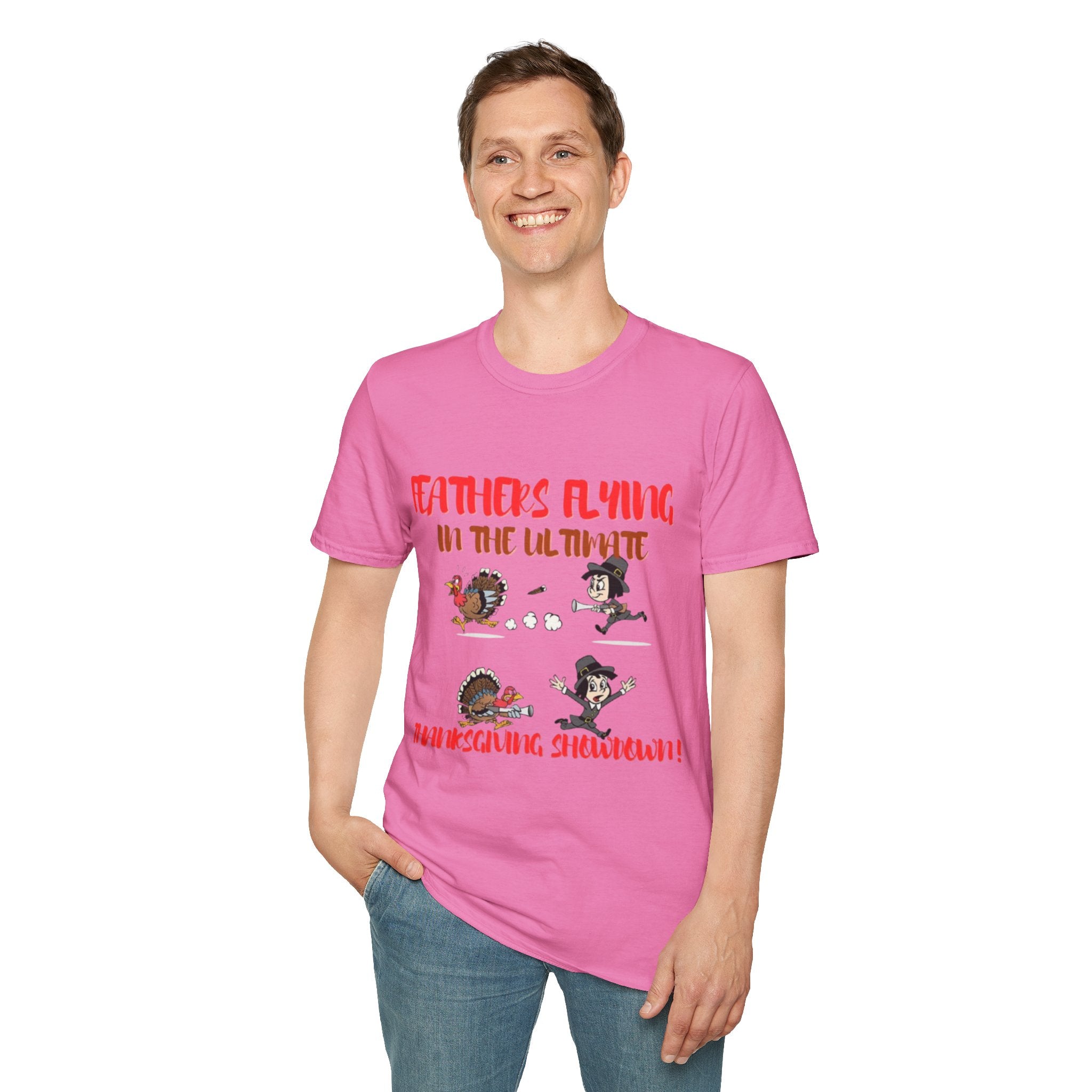 Feathers Flying In The Ultimate Thanksgiving Showdown Unisex Softstyle T-Shirt