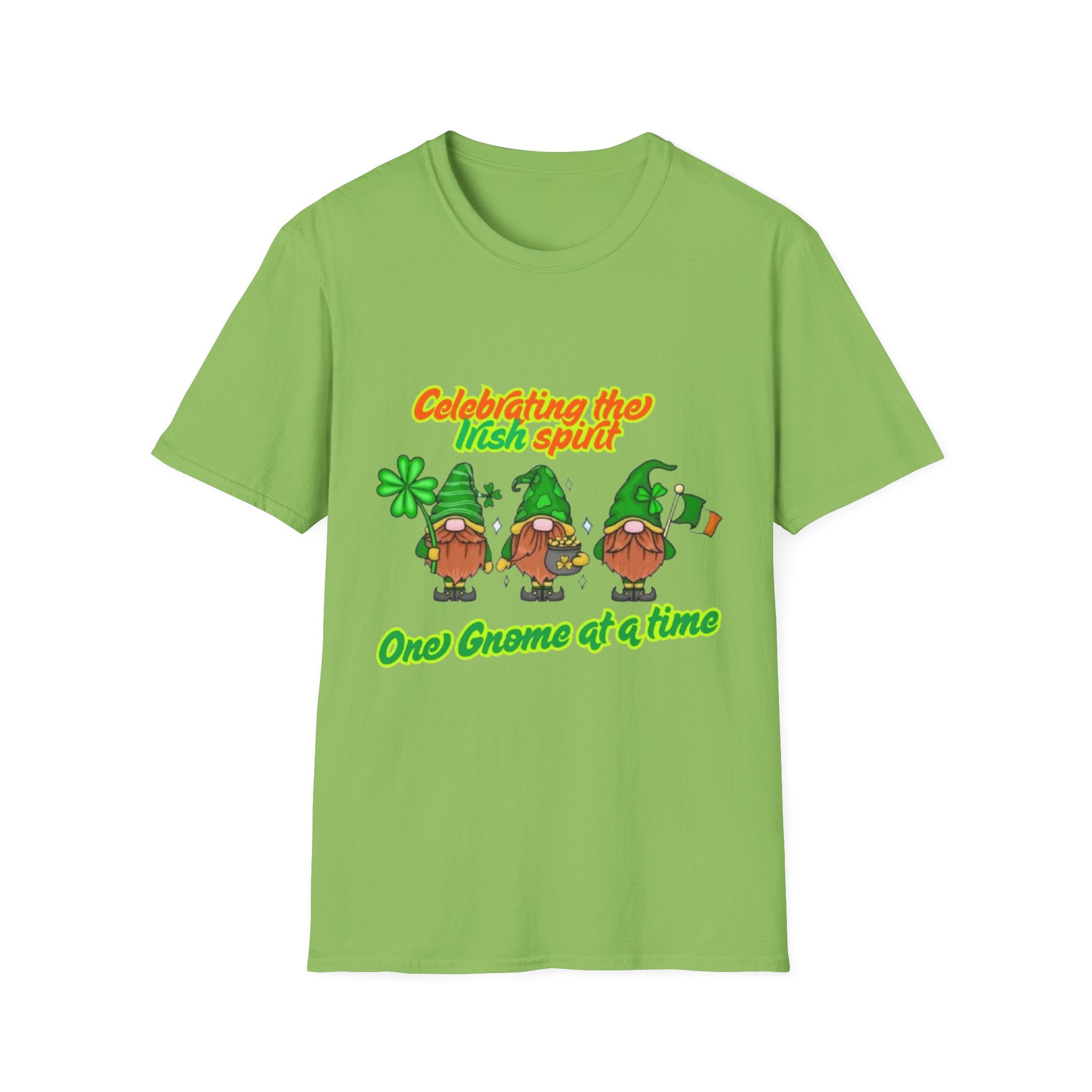 Celebrating the Irish Spirit One Gnome At A Time Unisex Softstyle T-Shirt