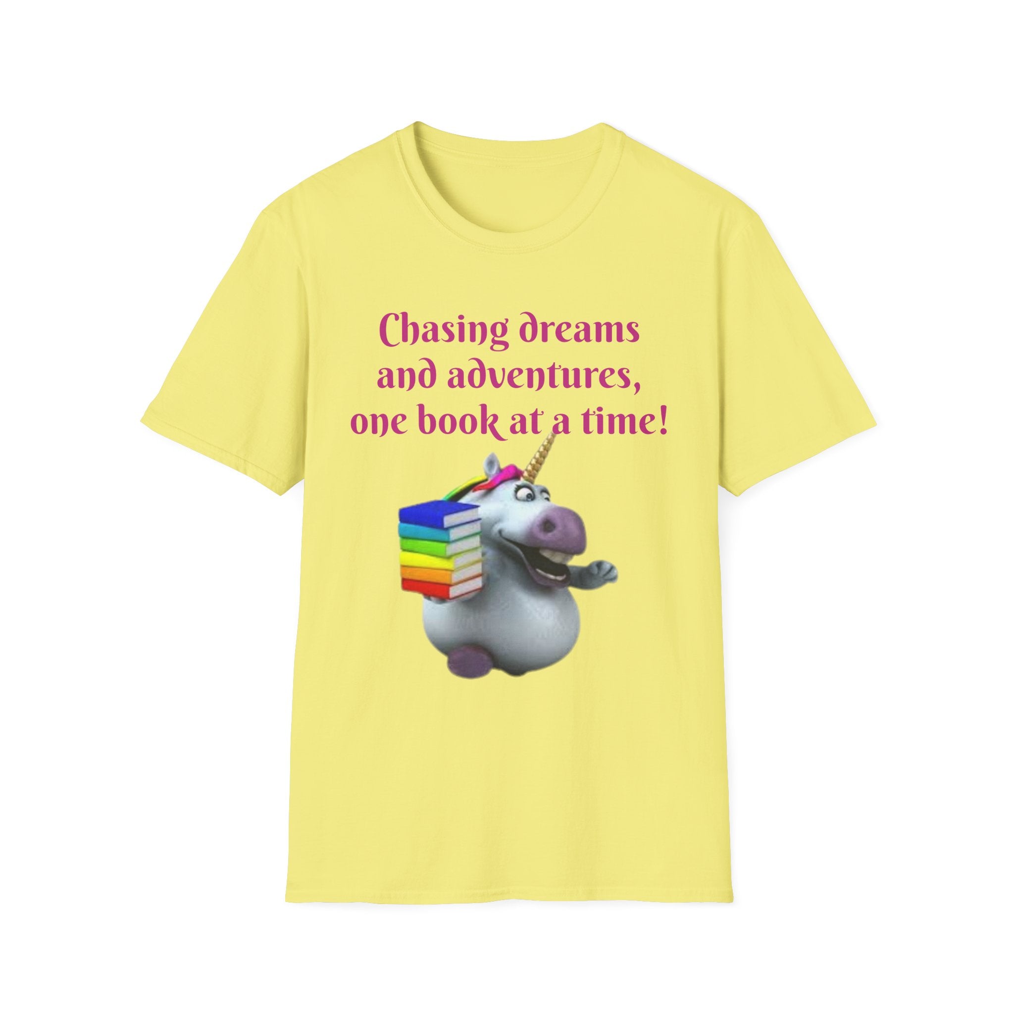 Chasing Dreams And Adventures, One Book At A Time! Unicorn Unisex Softstyle T-Shirt