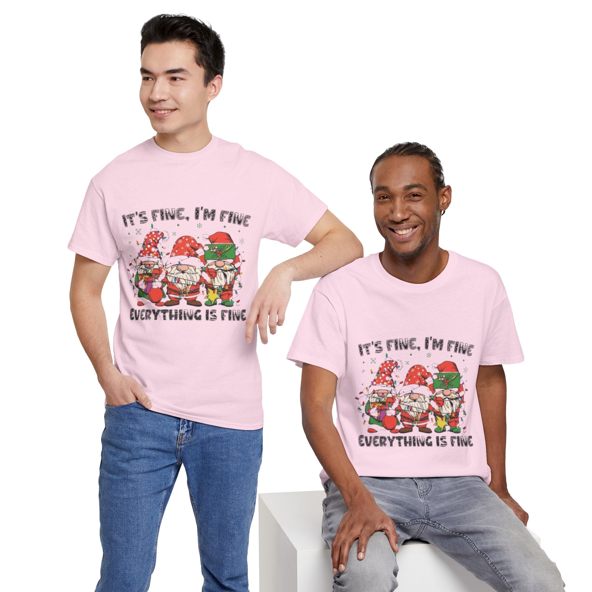 It's Fine, I'm Fine, Everything Is Fine Gnome Christmas Unisex Heavy Cotton T-Shirt