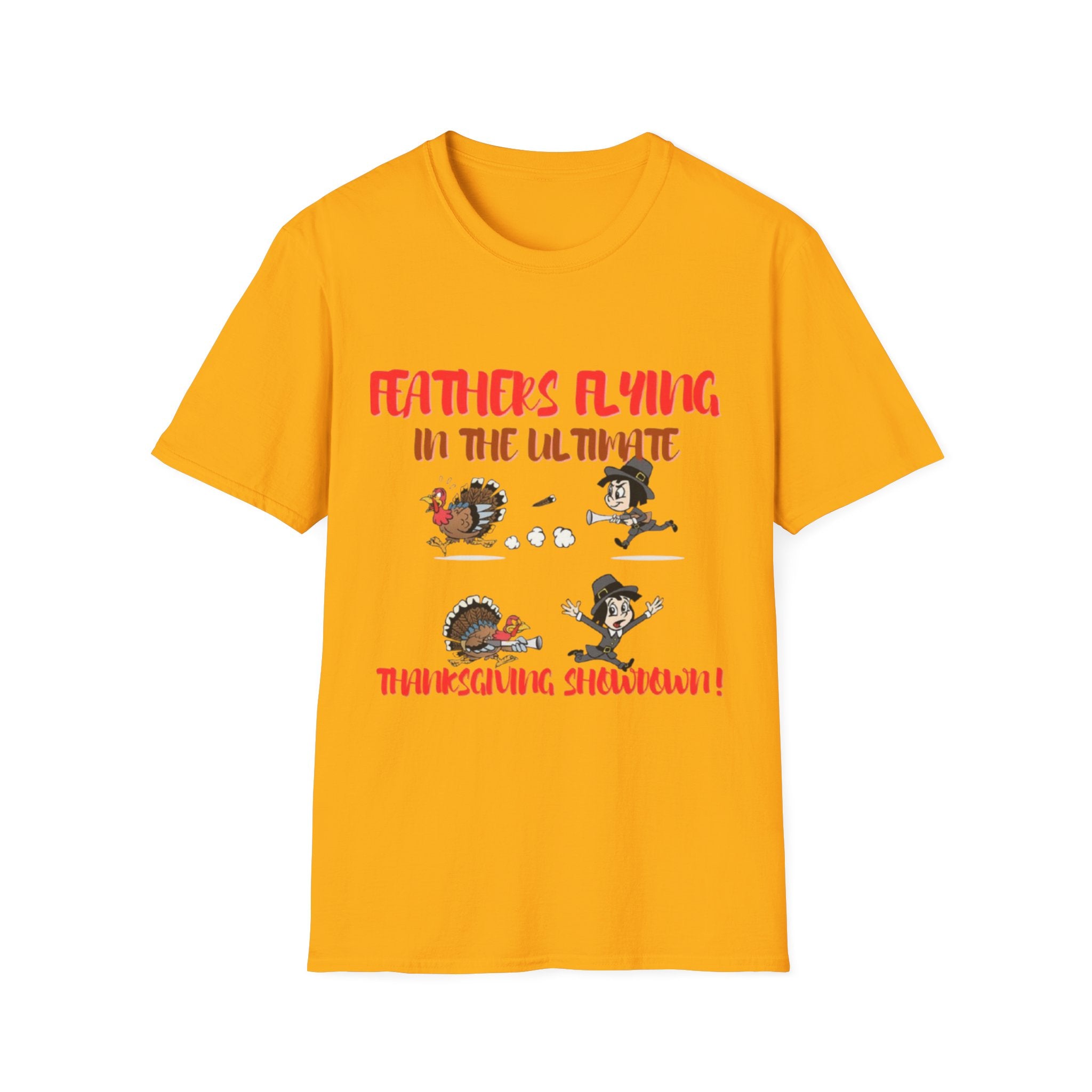 Feathers Flying In The Ultimate Thanksgiving Showdown Unisex Softstyle T-Shirt