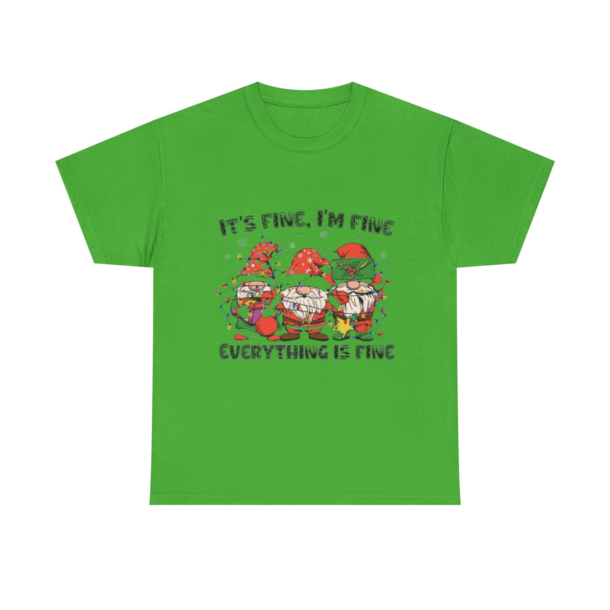It's Fine, I'm Fine, Everything Is Fine Gnome Christmas Unisex Heavy Cotton T-Shirt
