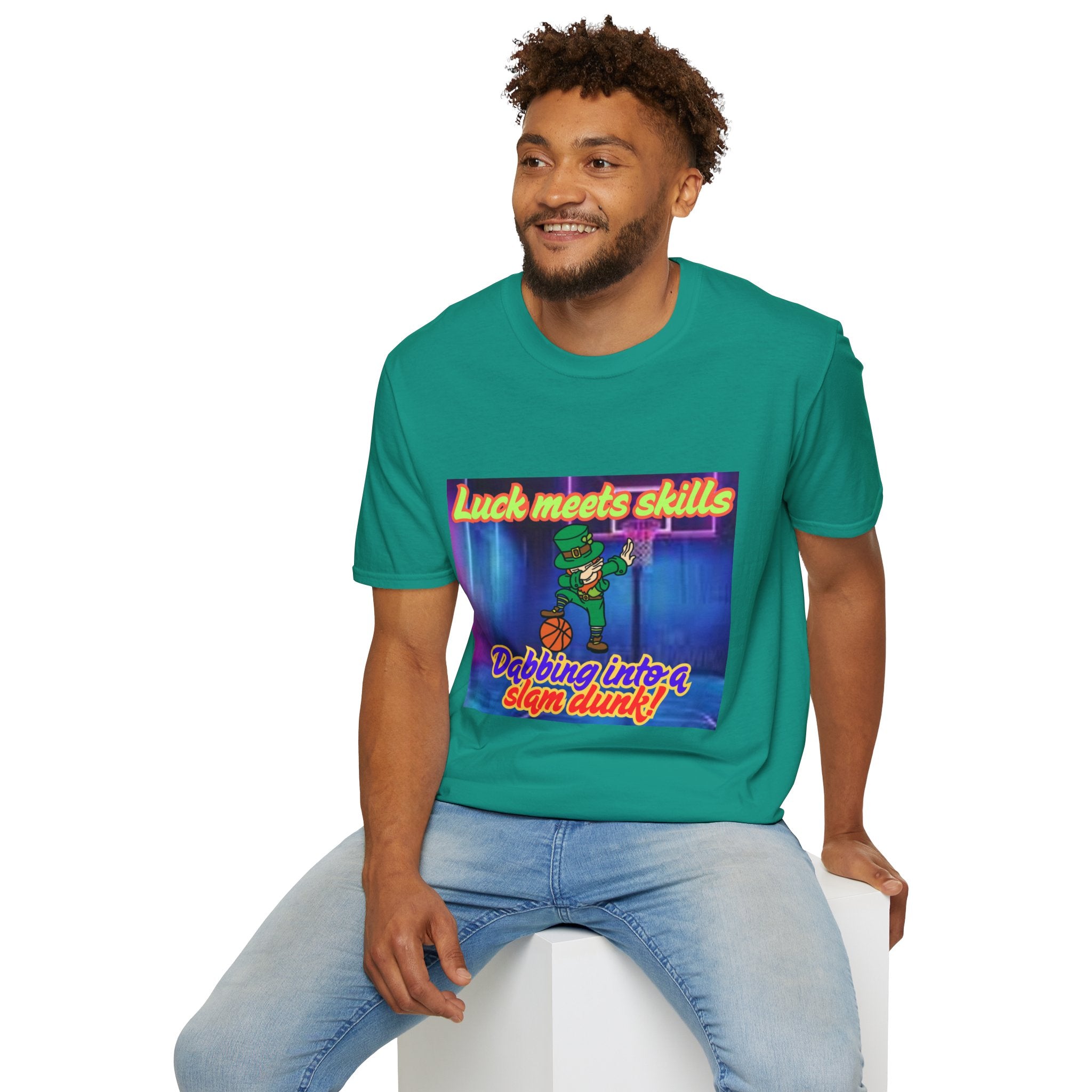 Luck Meets Skills Dabbing Into A Slam Dunk! Unisex Softstyle T-Shirt