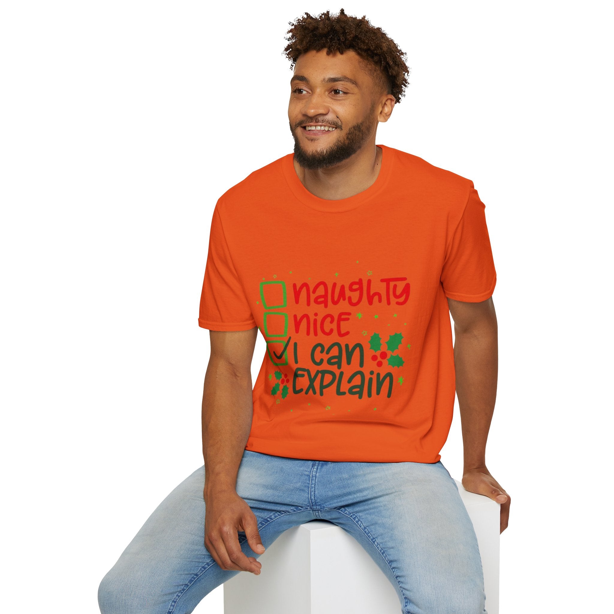 Naughty, Nice, I Can Explain Unisex Softstyle T-Shirt